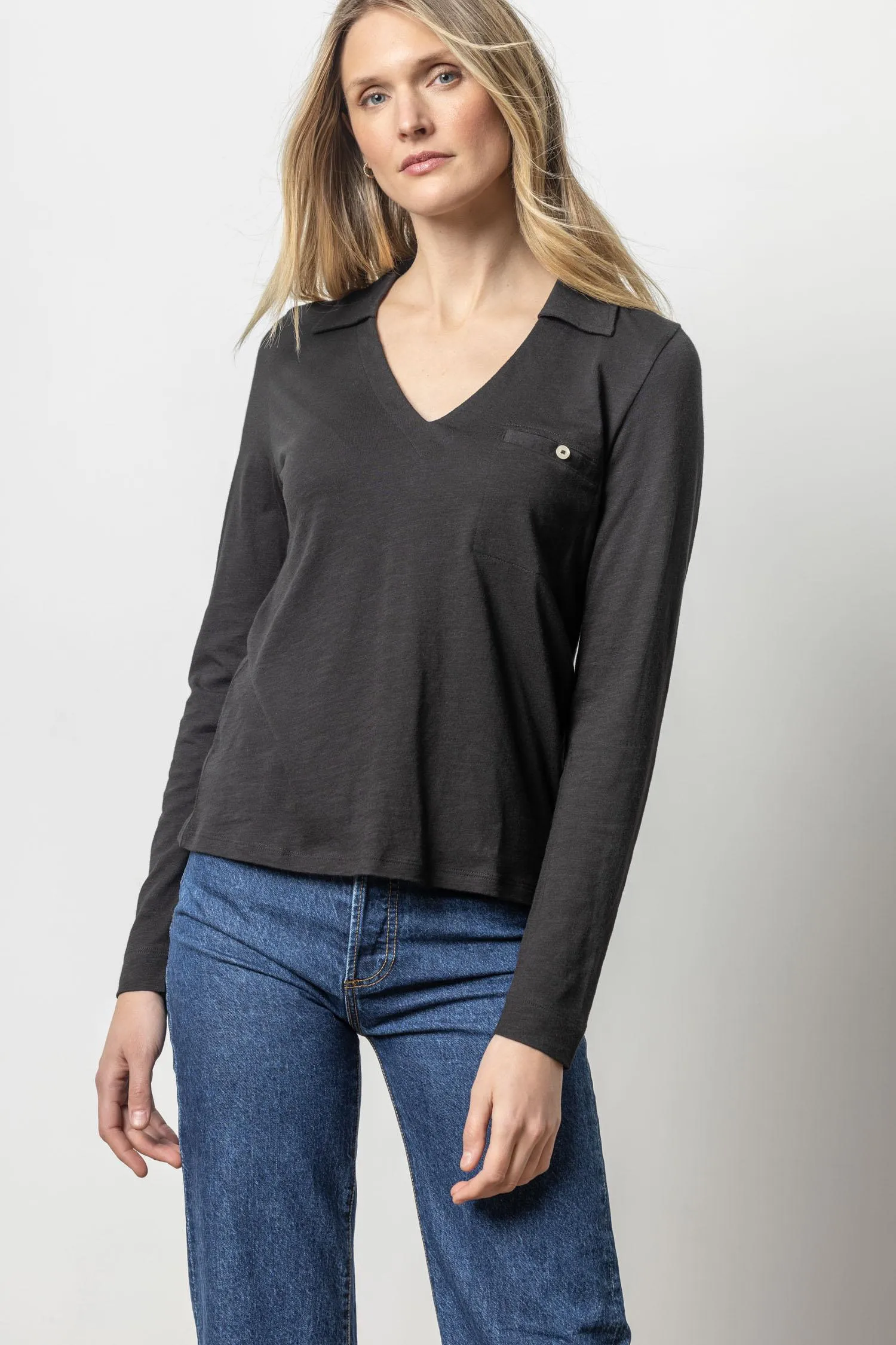 Long Sleeve Collared V-Neck sold by Lilla P product image thumbnail 4
