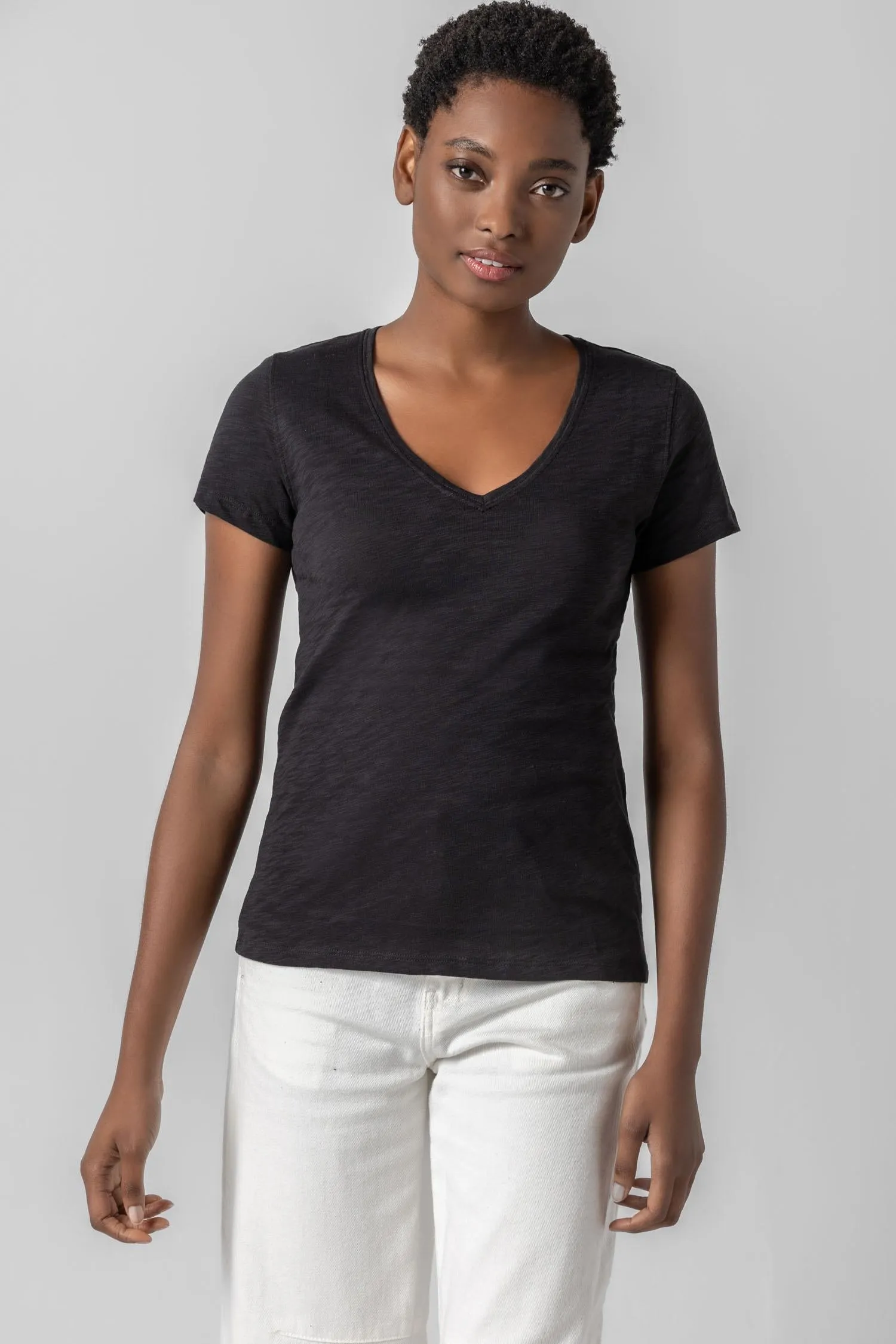 V-Neck Short Sleeve Back Seam Tee sold by Lilla P product image thumbnail 4