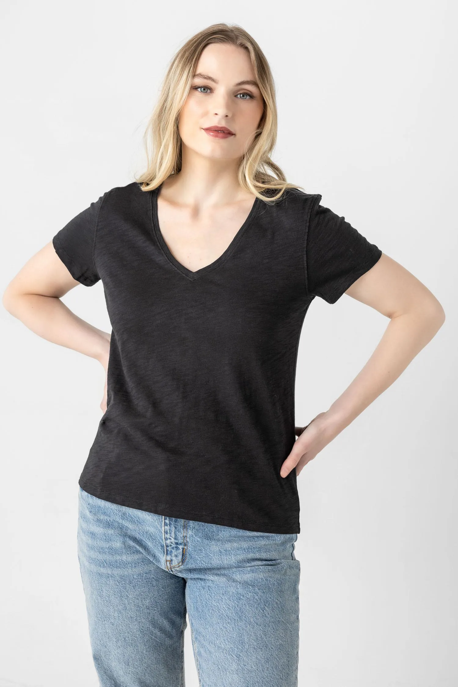 V-Neck Short Sleeve Back Seam Tee sold by Lilla P product image thumbnail 5