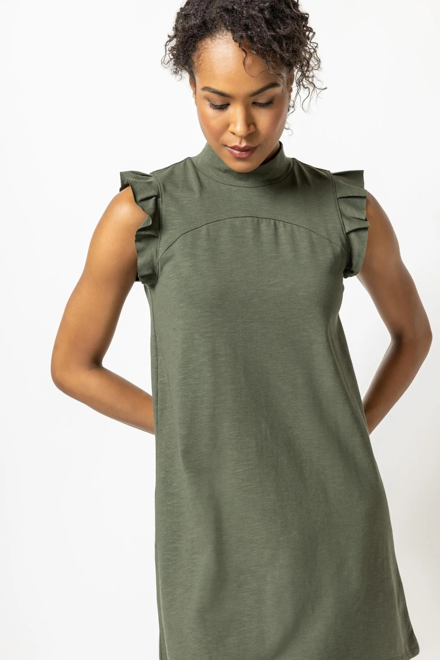 Ruffle Sleeve Mock Neck Dress sold by Lilla P product image thumbnail 5