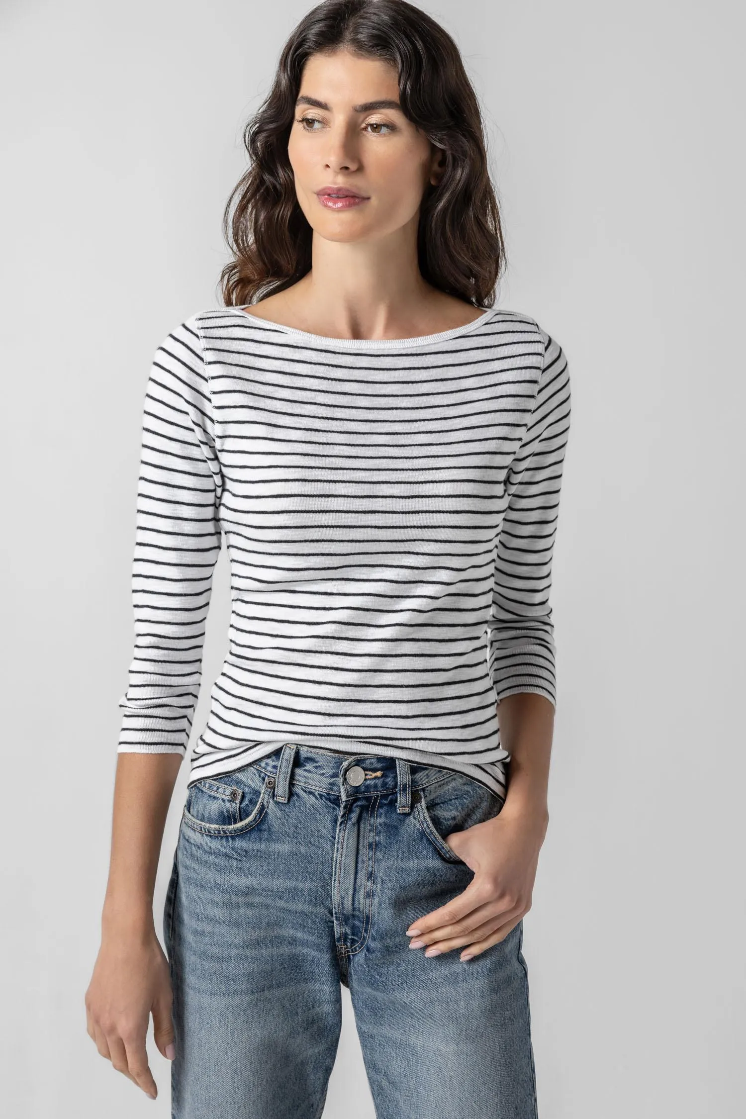 Striped 3/4 Sleeve Boatneck sold by Lilla P product image thumbnail 3