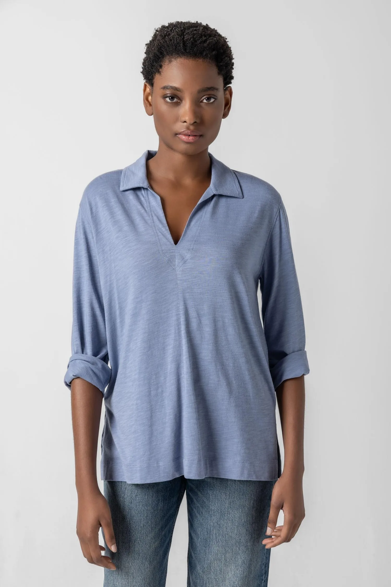 3/4 Sleeve Split Neck Tunic sold by Lilla P product image thumbnail 4