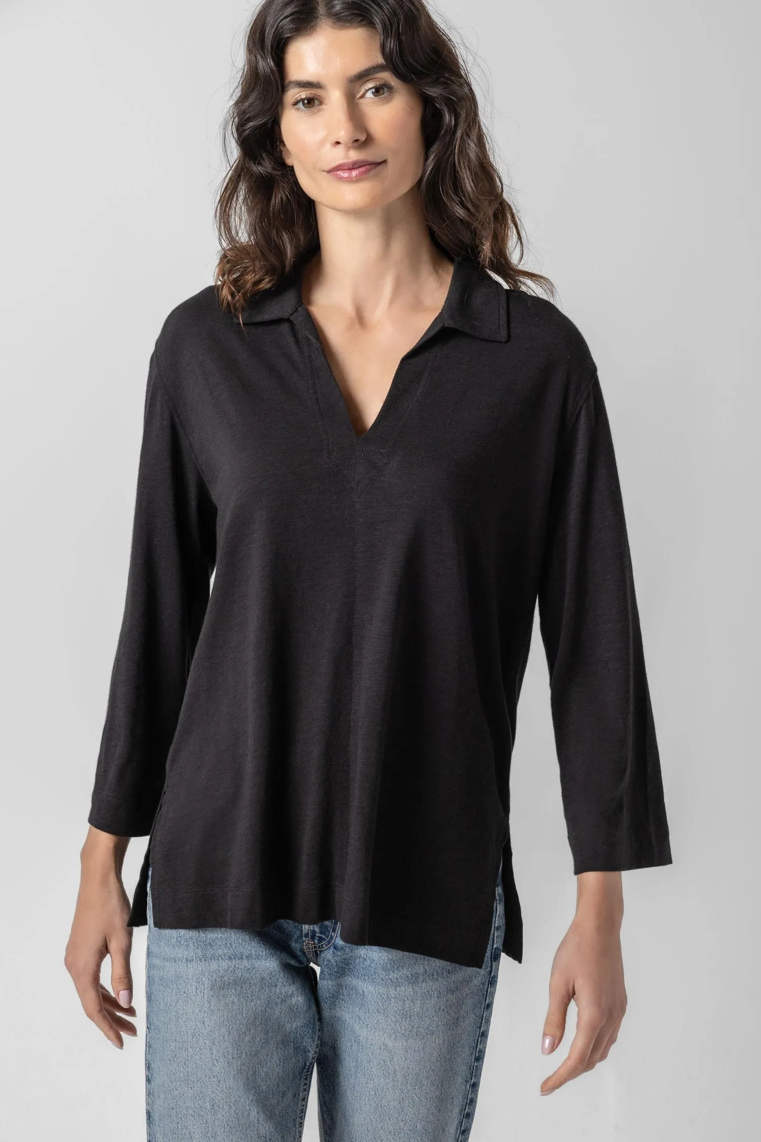 3/4 Sleeve Split Neck Tunic sold by Lilla P product image thumbnail 2