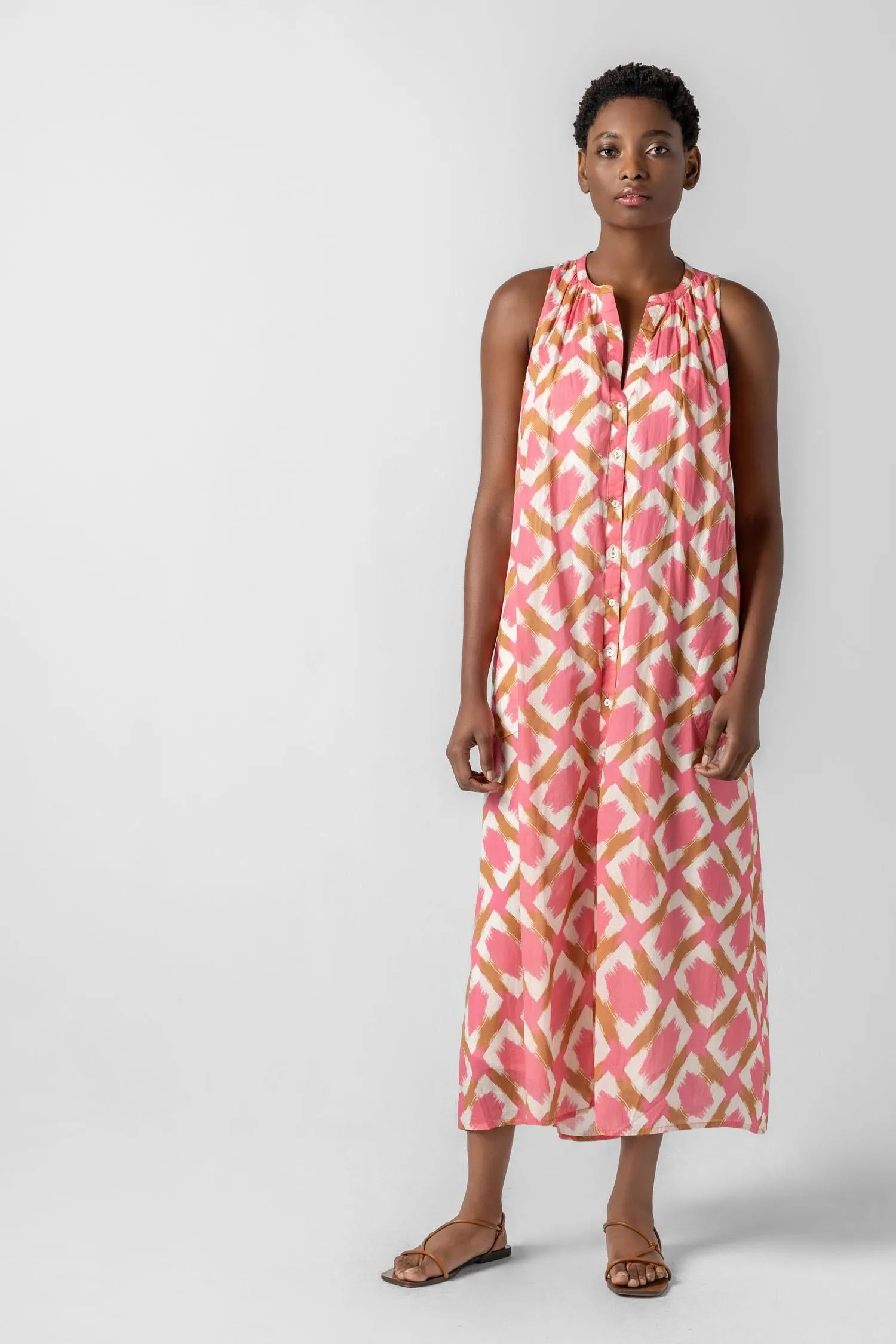 Split Neck Belted Maxi Dress sold by Lilla P product image thumbnail 2