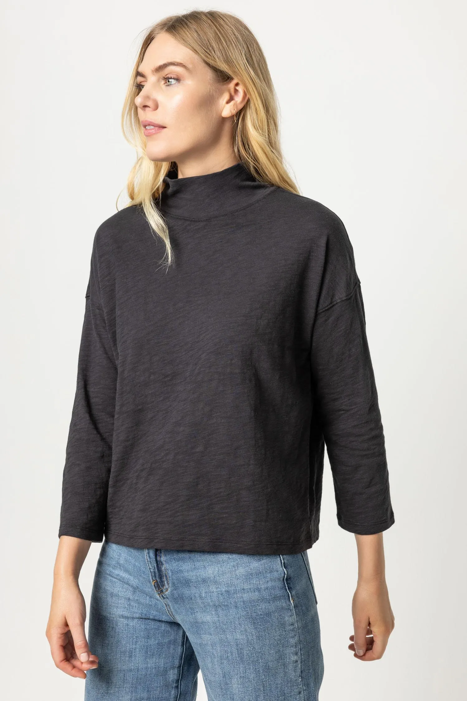 3/4 Sleeve Boxy Mock Neck sold by Lilla P product image thumbnail 4