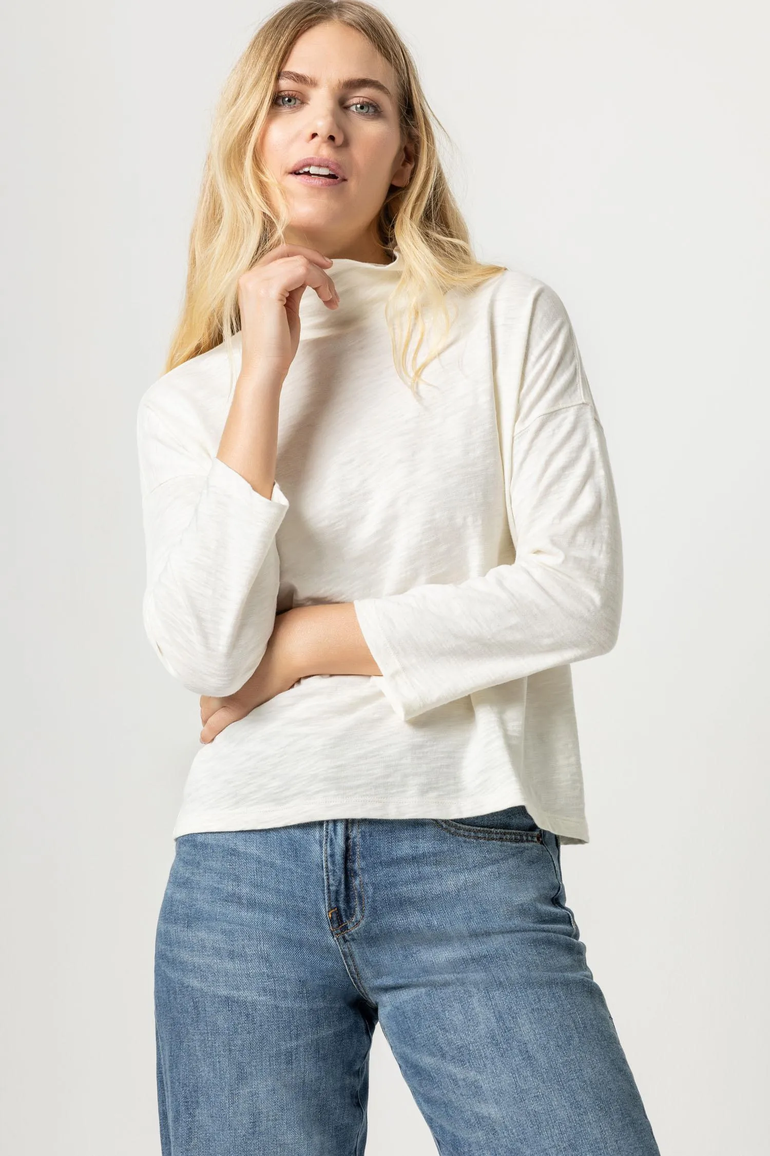 3/4 Sleeve Boxy Mock Neck sold by Lilla P product image thumbnail 2