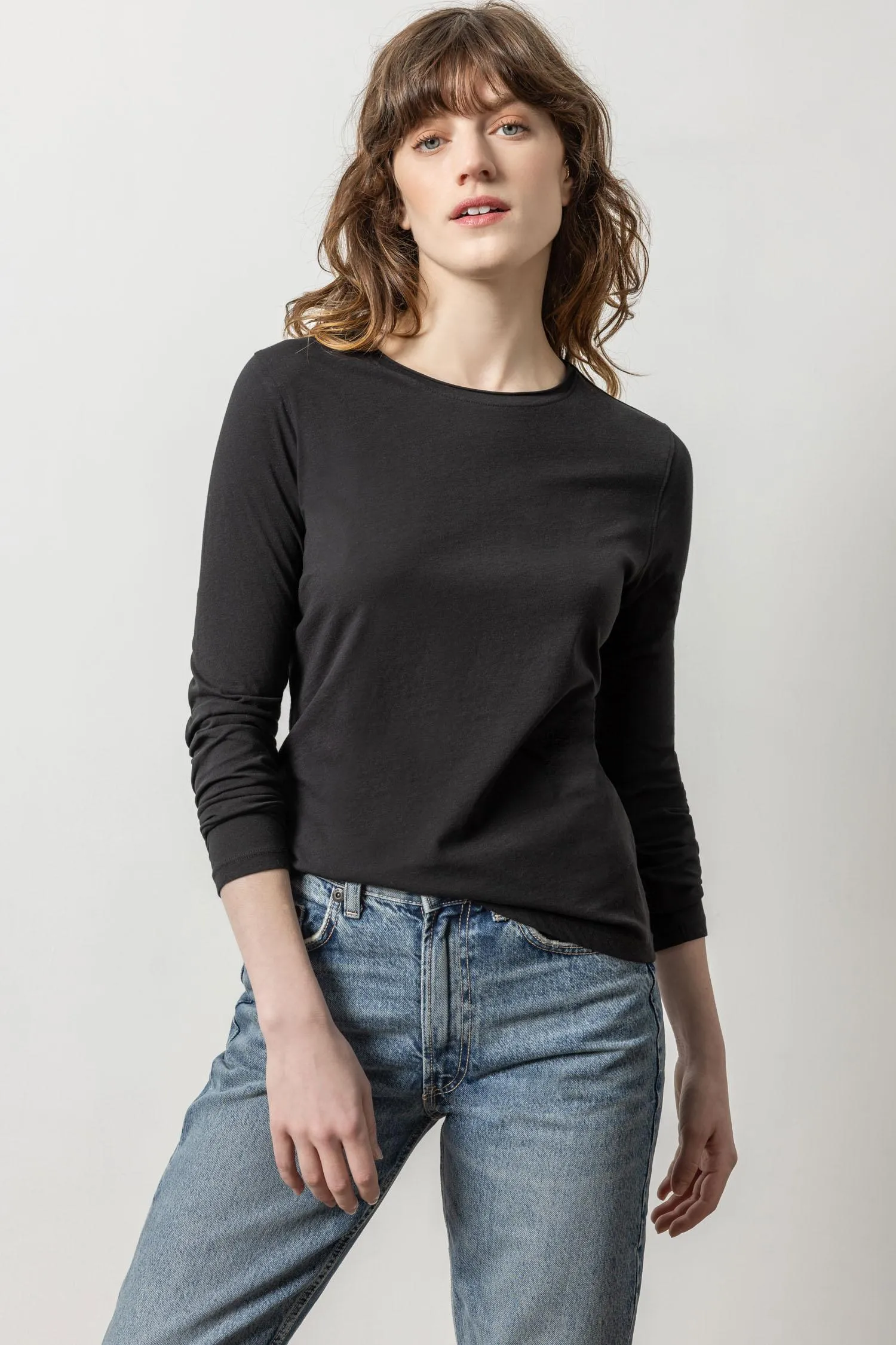 Long Sleeve Rolled Edge Crew Neck sold by Lilla P product image thumbnail 3