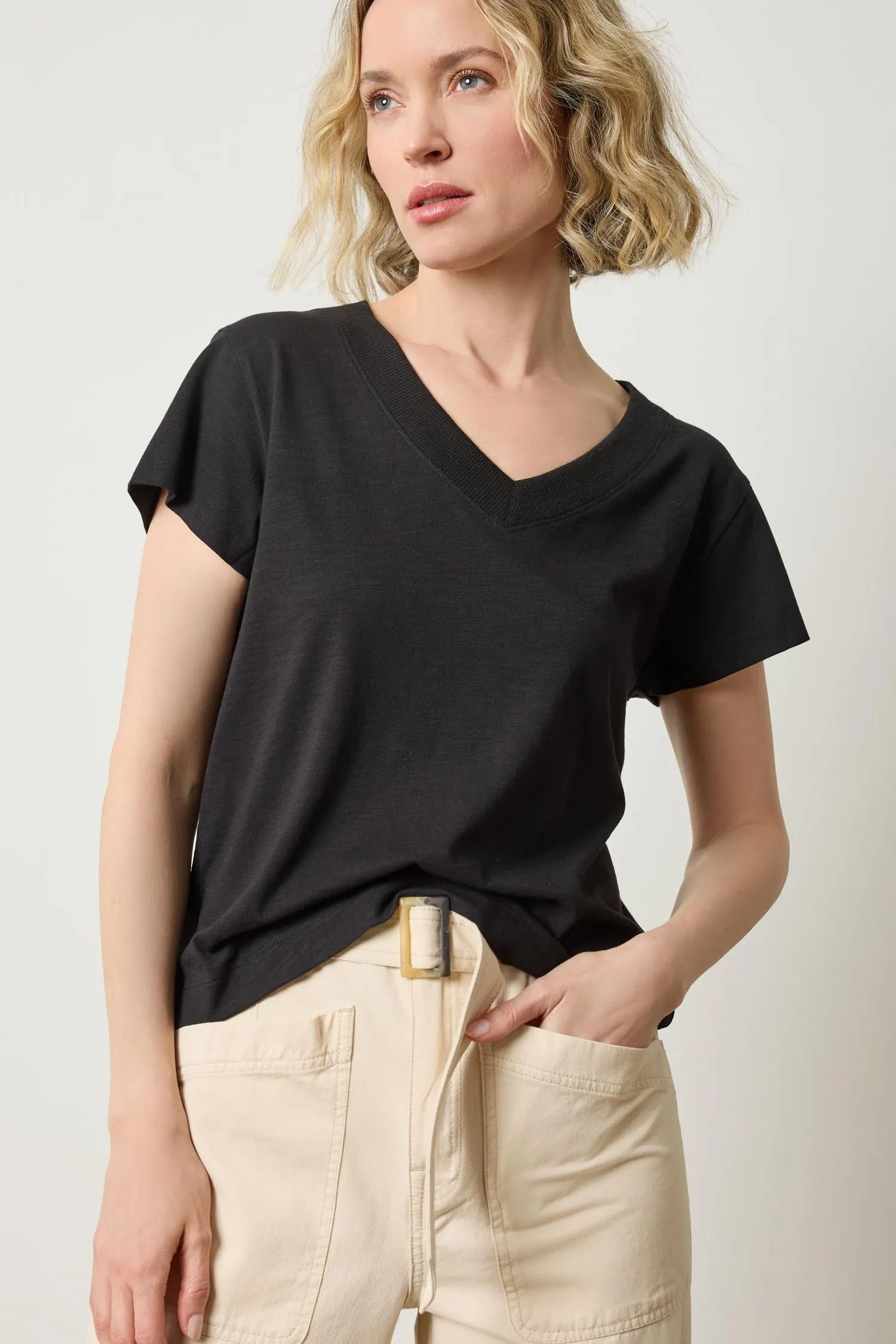 Relaxed Short Sleeve V-Neck Tee sold by Lilla P product image thumbnail 3