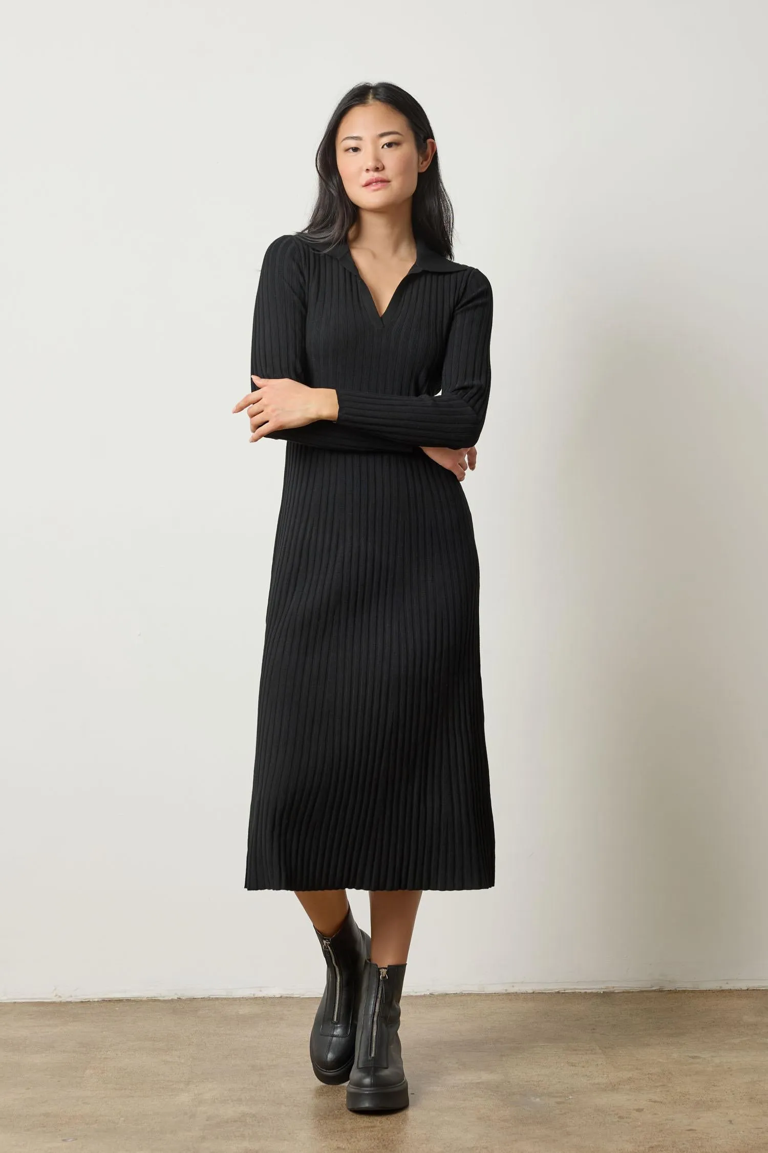 Long Sleeve Rib Henley Dress sold by Lilla P product image thumbnail 4