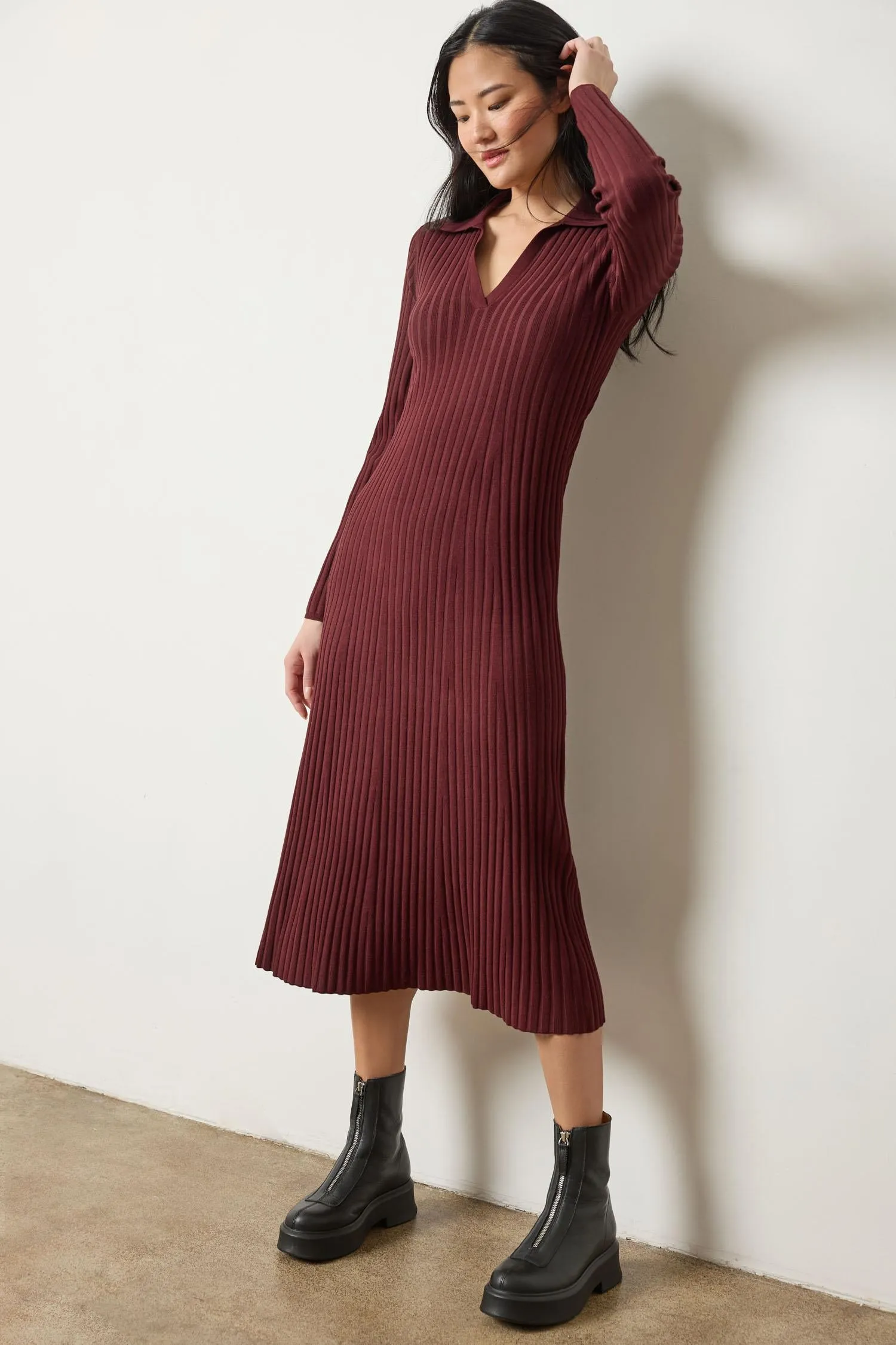 Long Sleeve Rib Henley Dress sold by Lilla P product image thumbnail 3