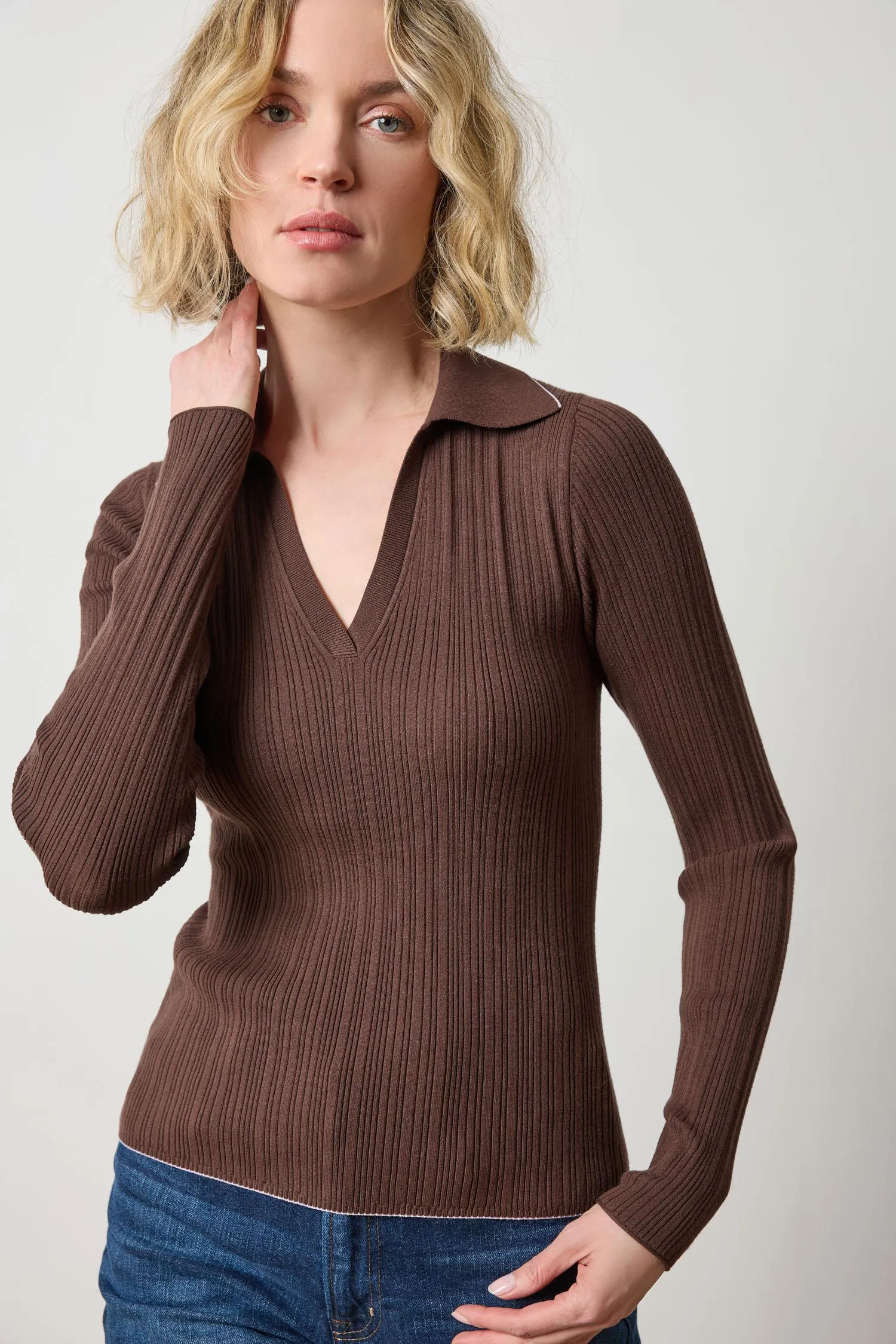 Long Sleeve Rib Henley Sweater sold by Lilla P