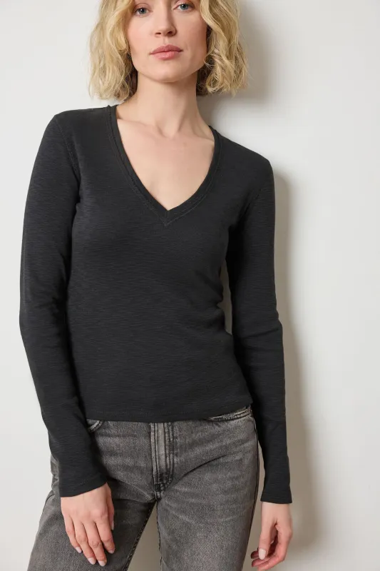 Rib Slub Long Sleeve V-Neck sold by Lilla P