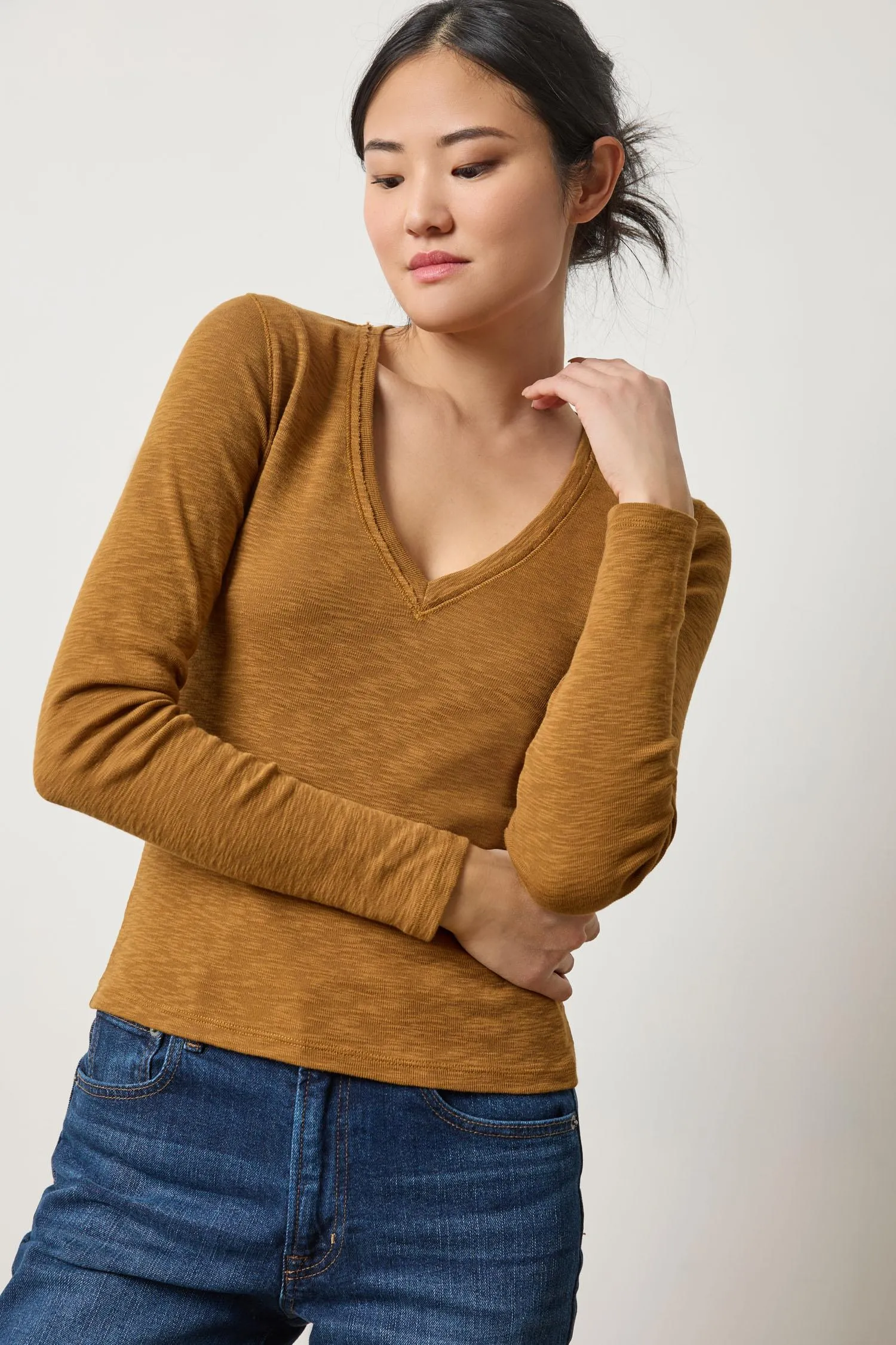 Rib Slub Long Sleeve V-Neck sold by Lilla P product image thumbnail 3