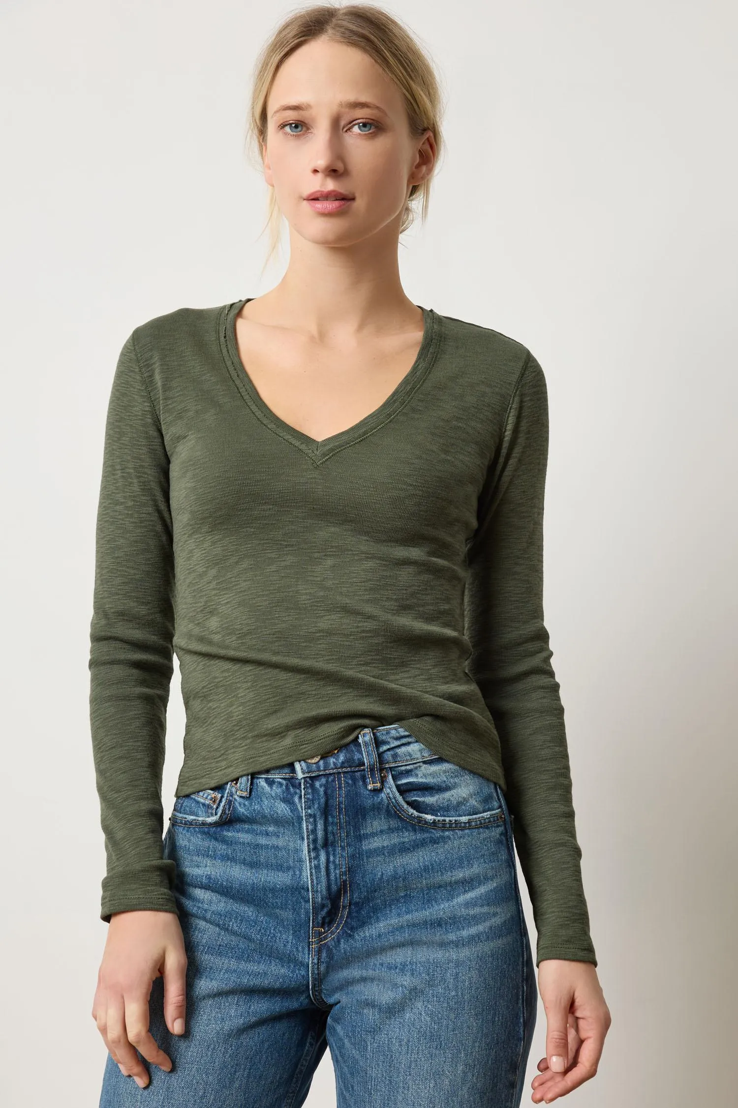 Rib Slub Long Sleeve V-Neck sold by Lilla P product image thumbnail 5