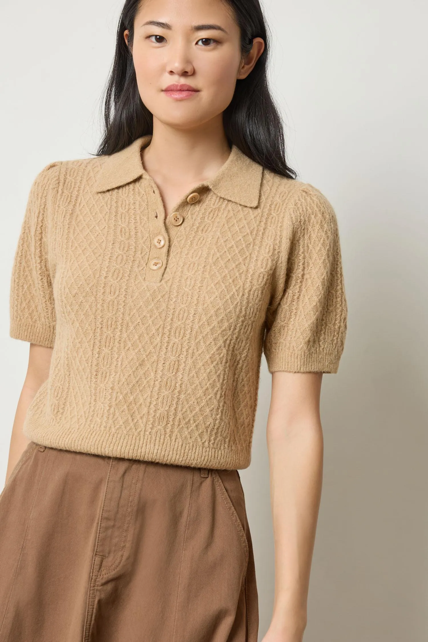 Mixed Stitch Elbow Sleeve Polo sold by Lilla P product image thumbnail 3