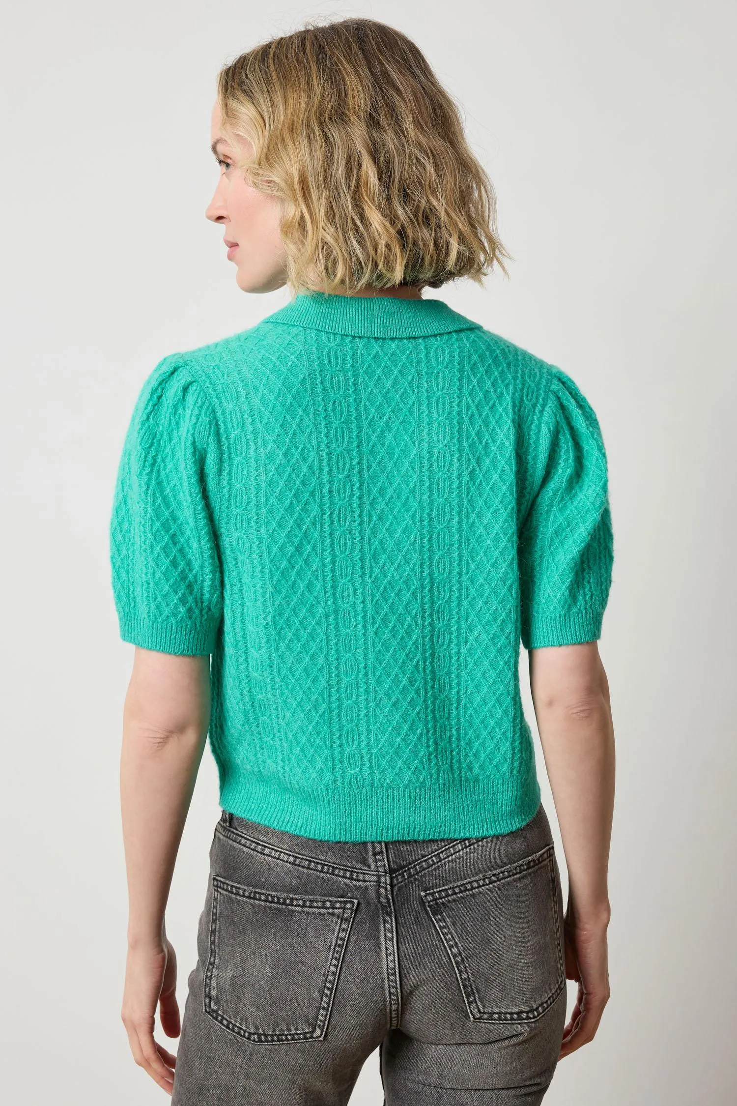 Mixed Stitch Elbow Sleeve Polo sold by Lilla P product image thumbnail 5