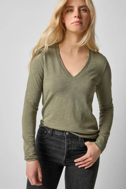 Long Sleeve Self Trim V-Neck sold by Lilla P