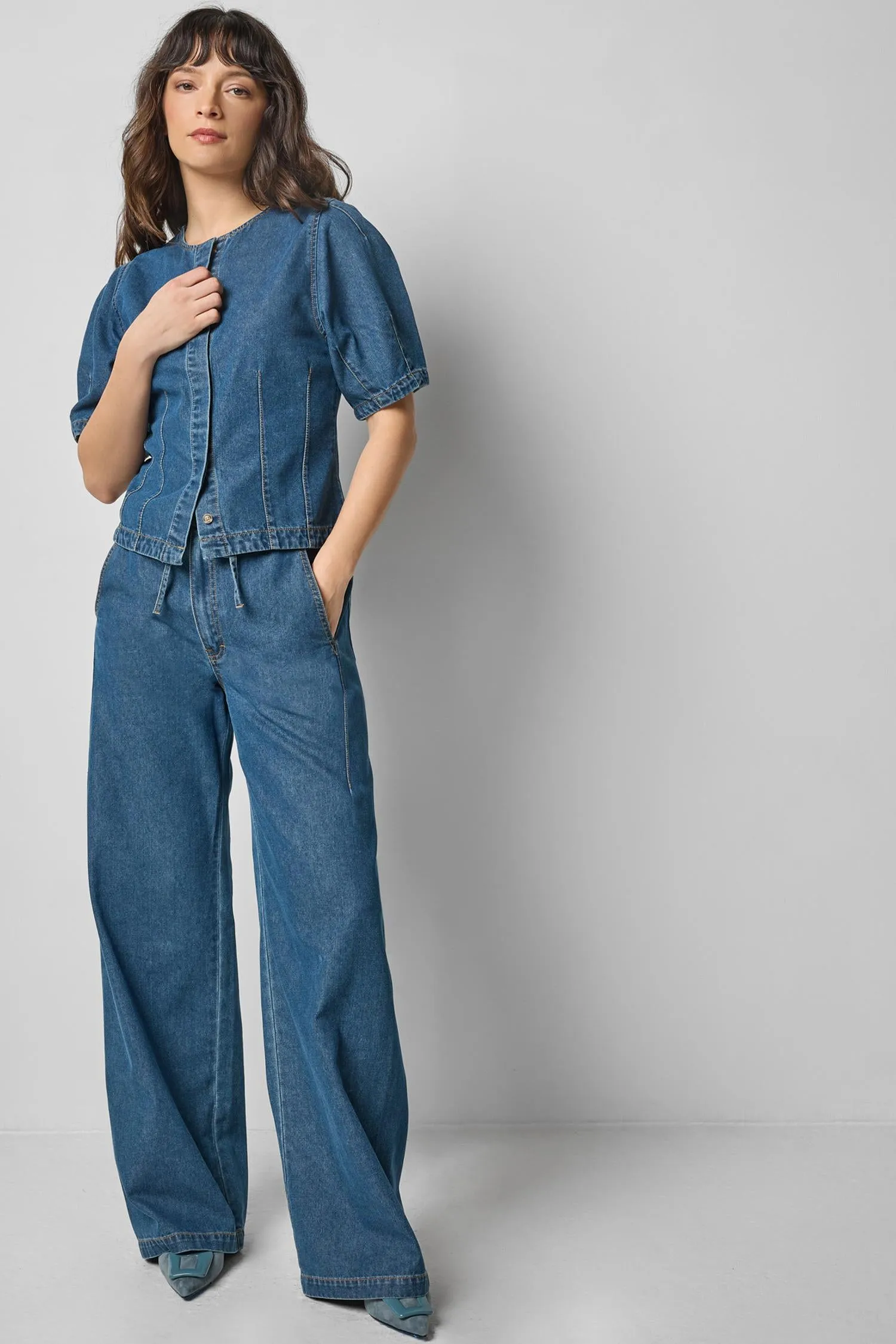 Denim Straight Leg Drawcord Pant sold by Lilla P product image thumbnail 3