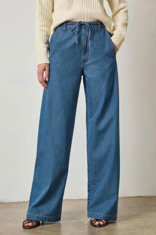 Denim Straight Leg Drawcord Pant sold by Lilla P