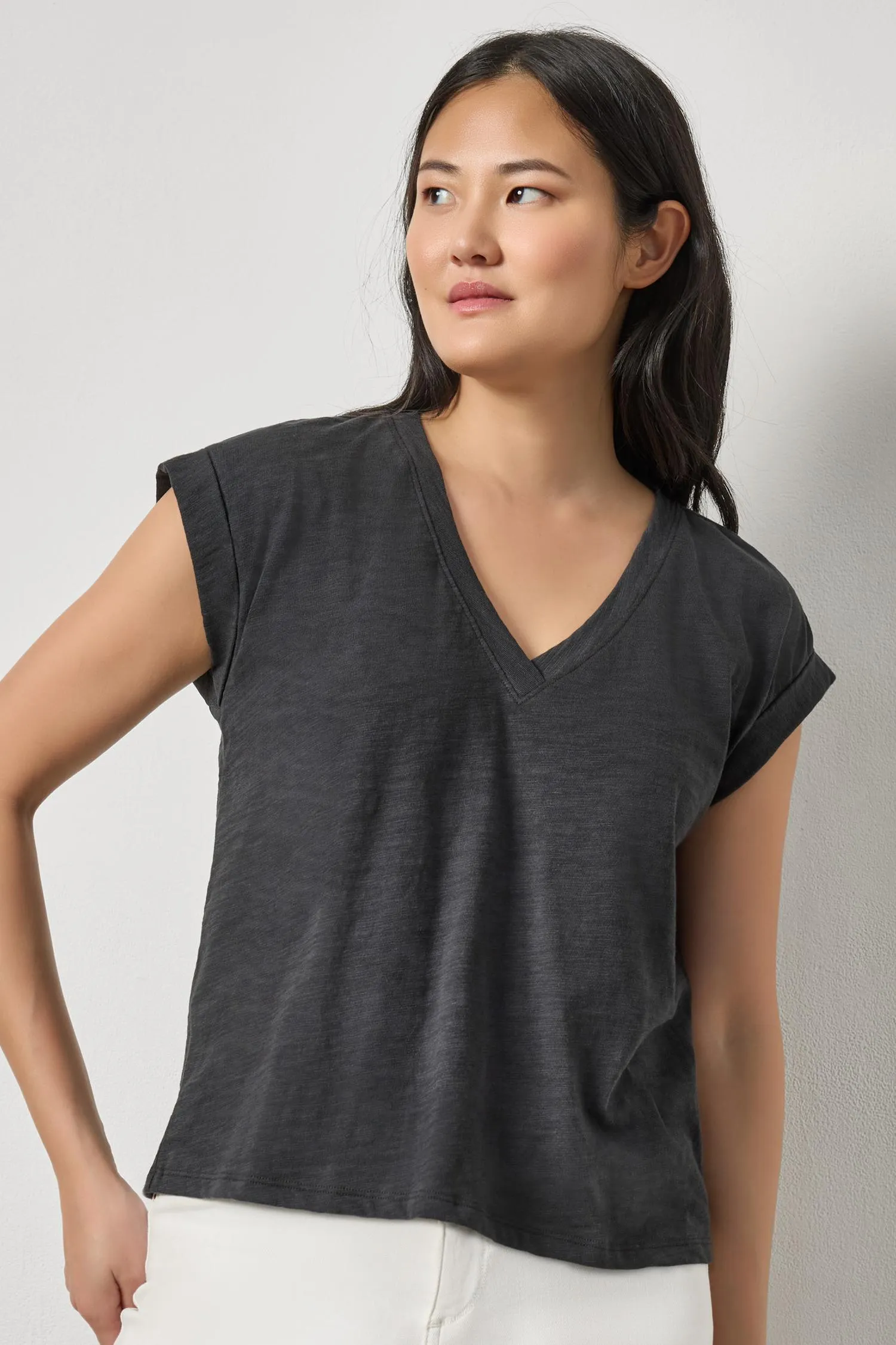 Cuffed Sleeve V-Neck sold by Lilla P product image thumbnail 3