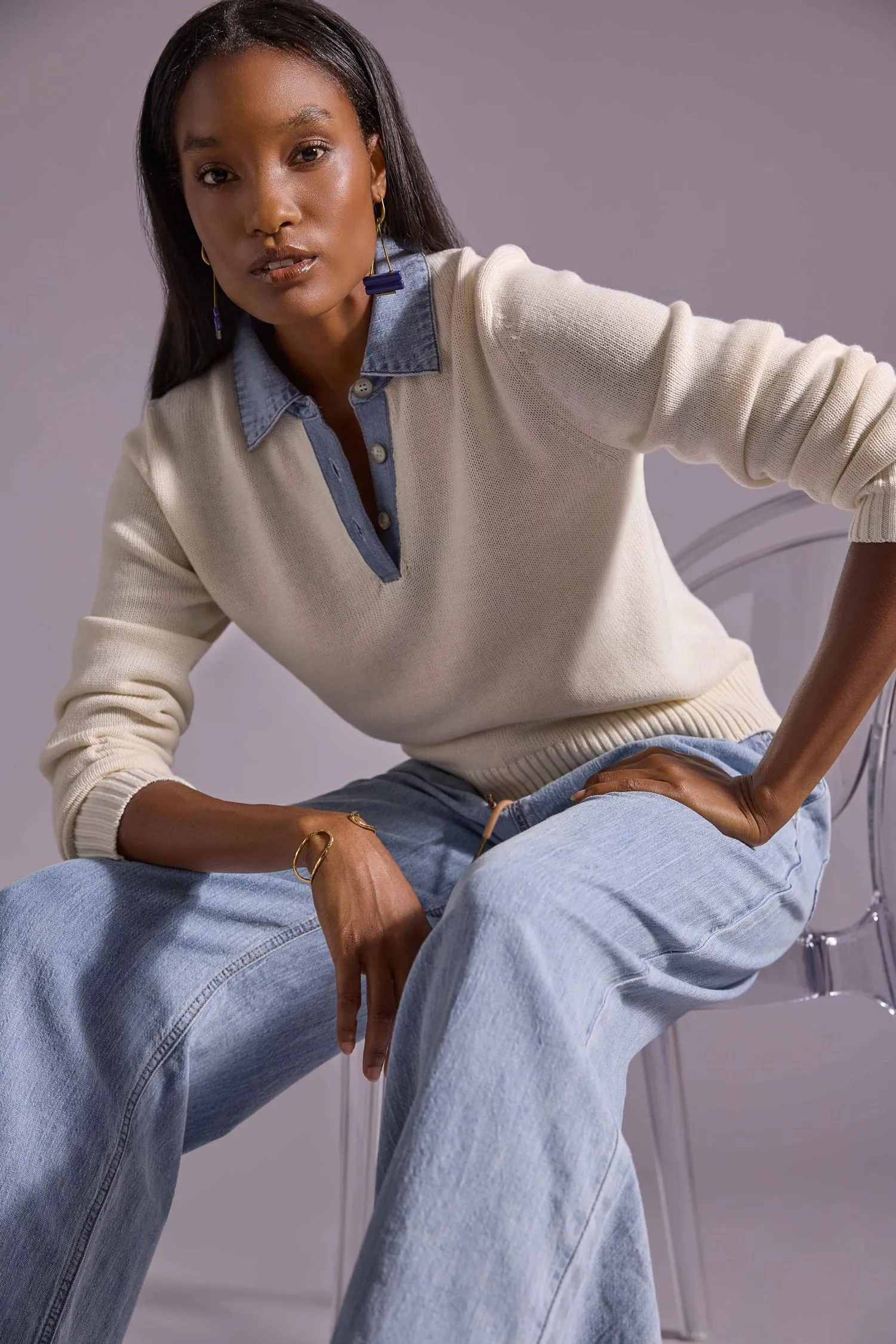 Denim Collar Polo Sweater sold by Lilla P product image thumbnail 4