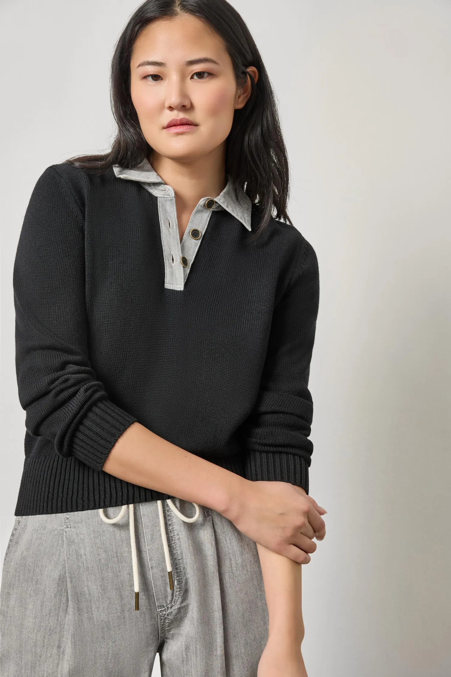 Denim Collar Polo Sweater sold by Lilla P product image thumbnail 5