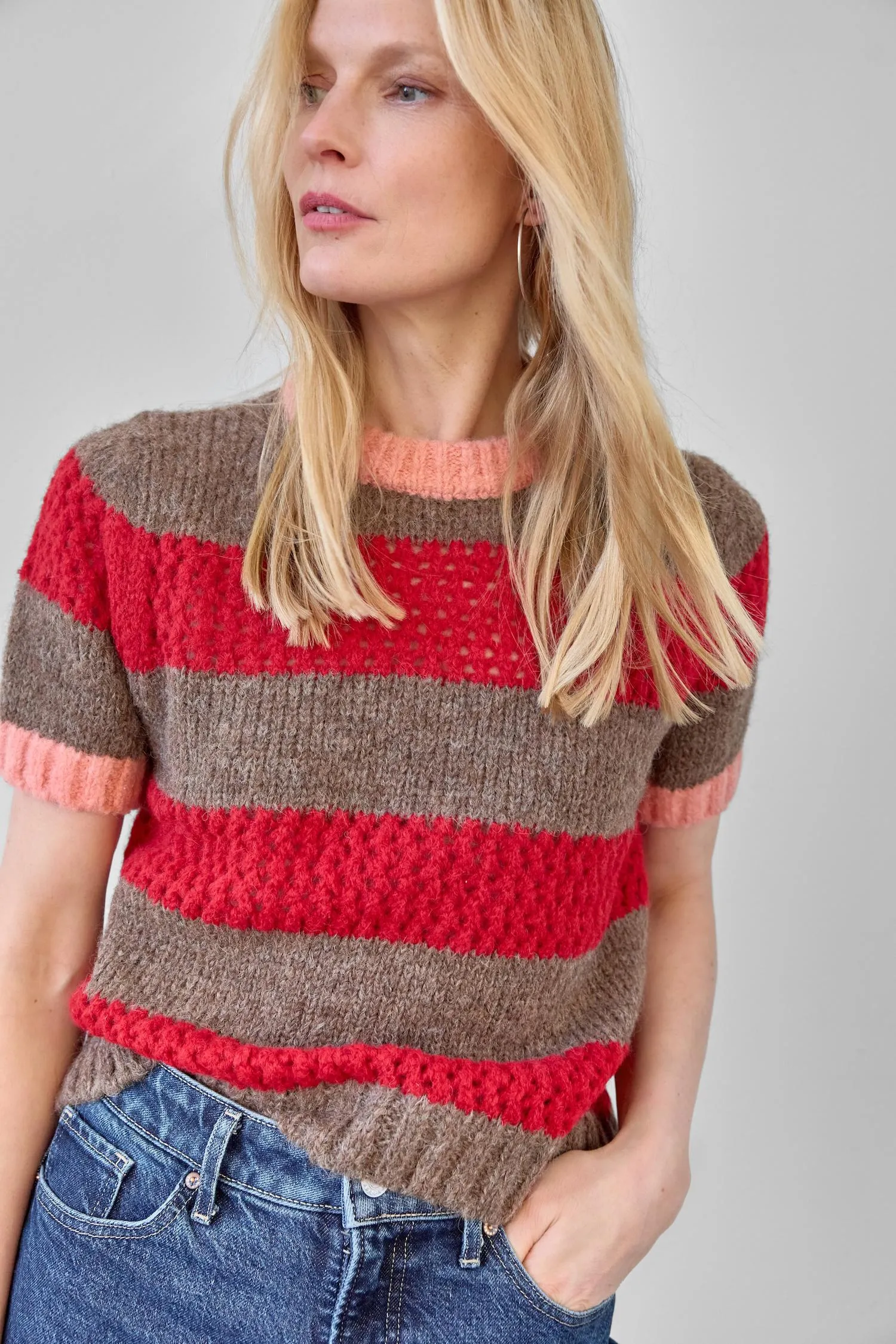 Short Sleeve Stripe Sweater sold by Lilla P