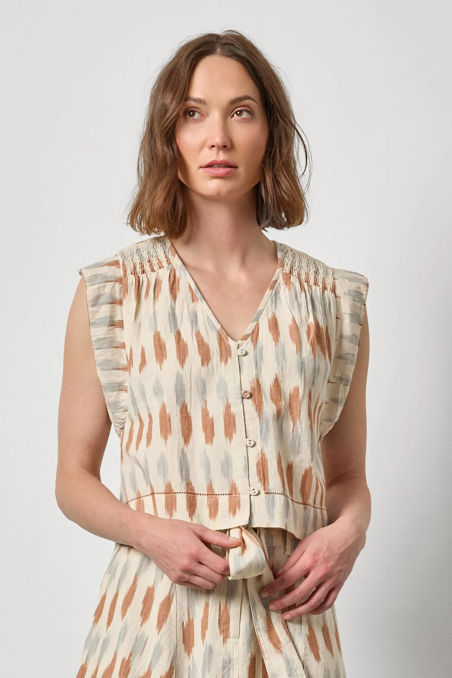 Ikat Shirred Shoulder Top sold by Lilla P product image thumbnail 2