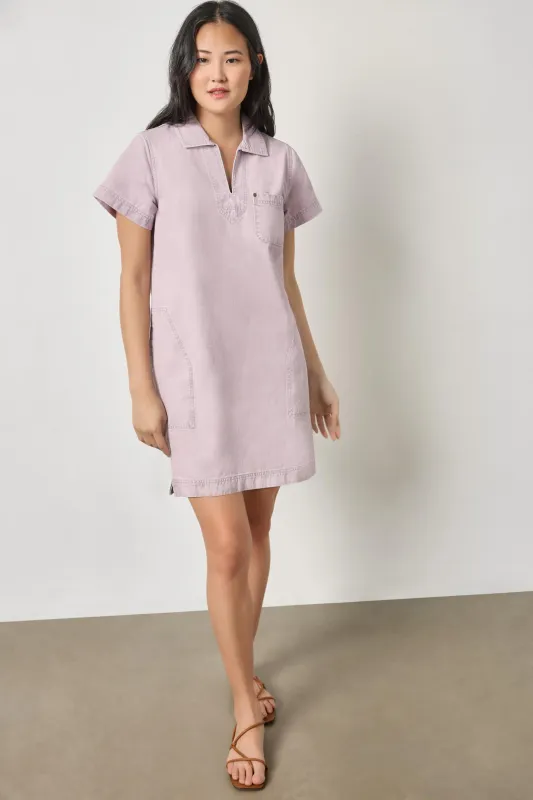 Twill Split Neck Collared Dress made by Lilla P