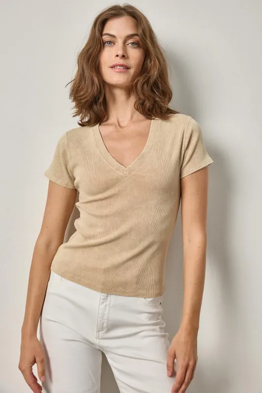 Sunwashed Cap Sleeve V-Neck made by Lilla P