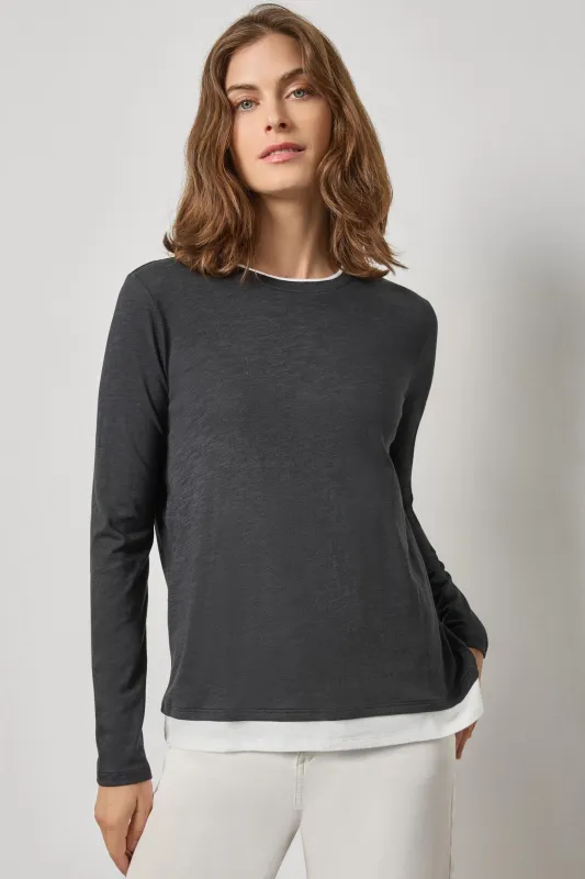 Paneled Hem Long Sleeve Crew made by Lilla P