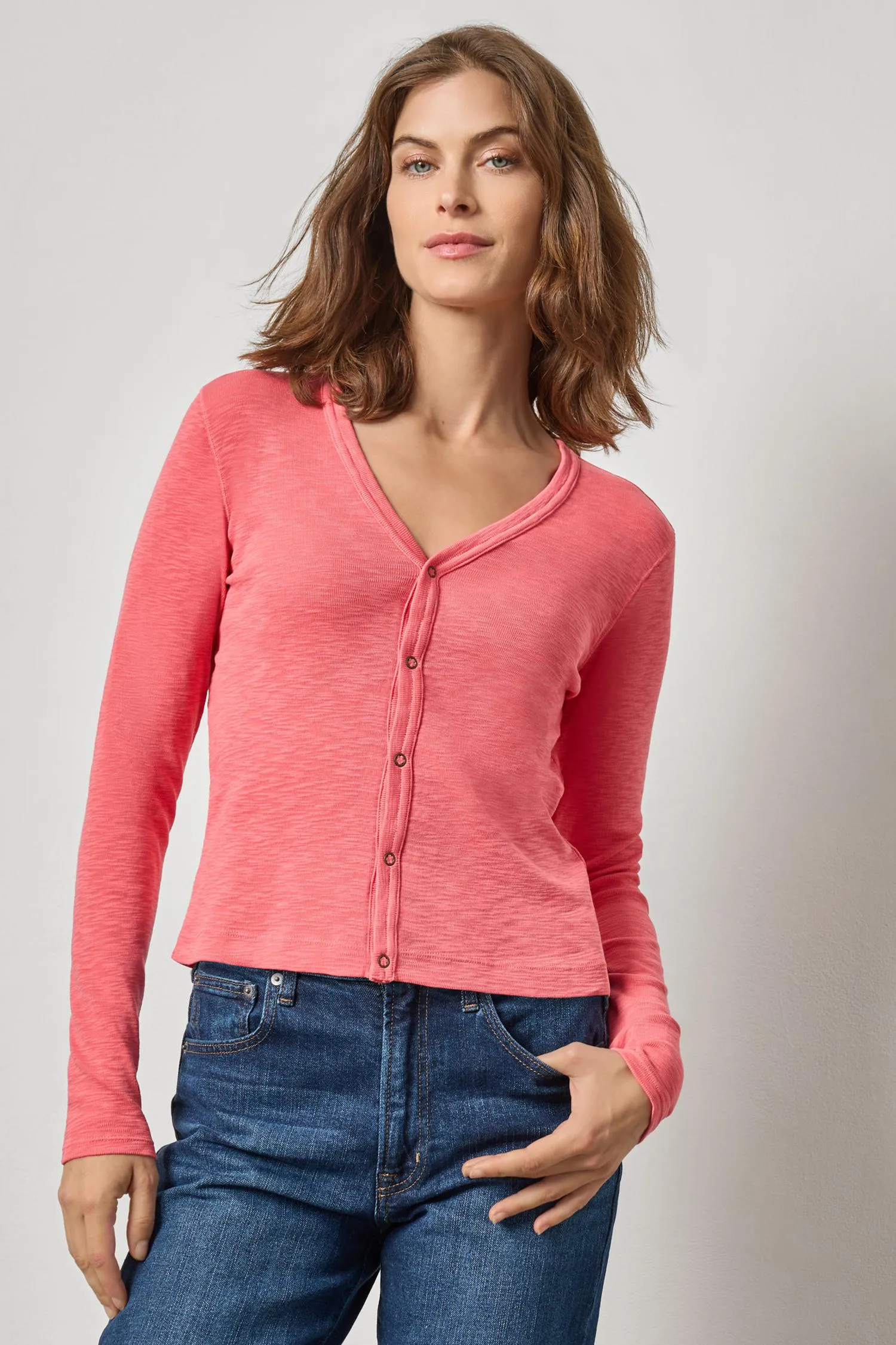 Ribbed Slub Snap V-Neck sold by Lilla P product image thumbnail 4