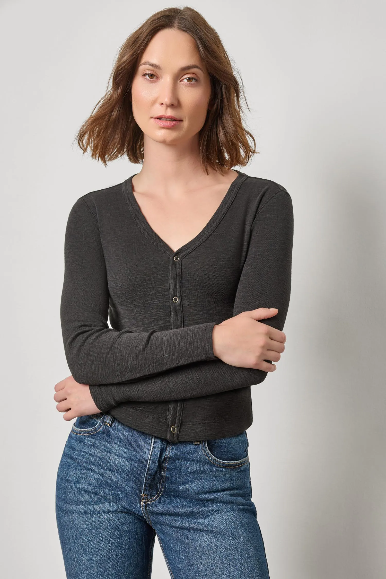Ribbed Slub Snap V-Neck sold by Lilla P product image thumbnail 2