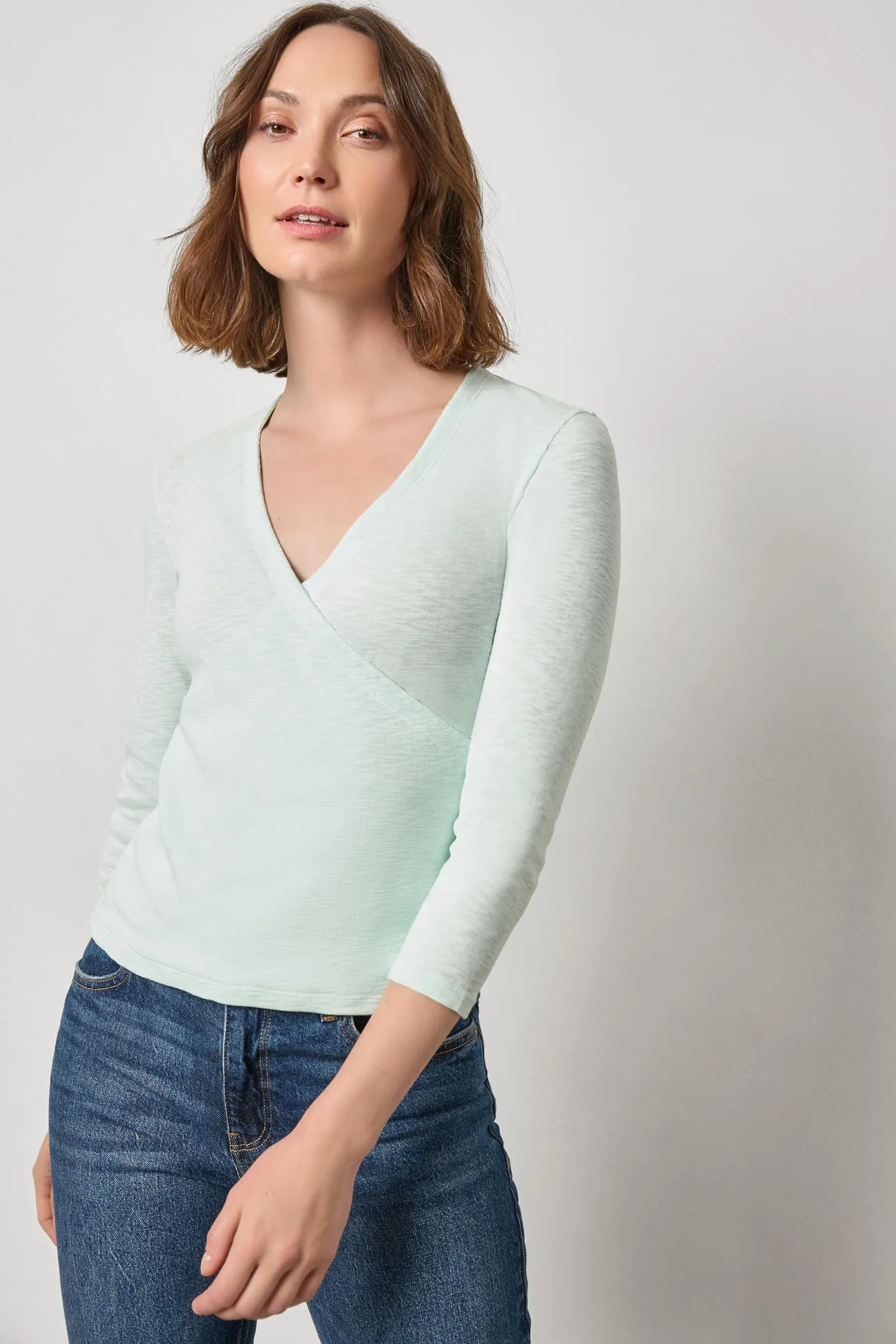 Ribbed Slub 3/4 Sleeve Surplice sold by Lilla P