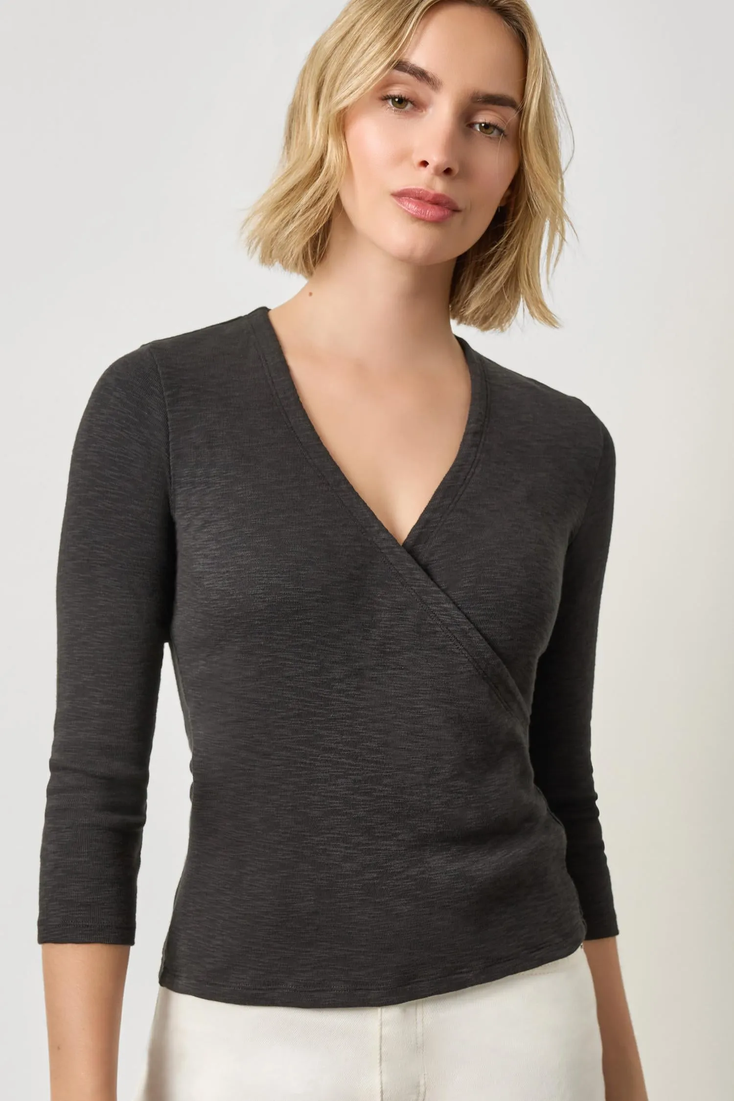 Ribbed Slub 3/4 Sleeve Surplice sold by Lilla P product image thumbnail 4
