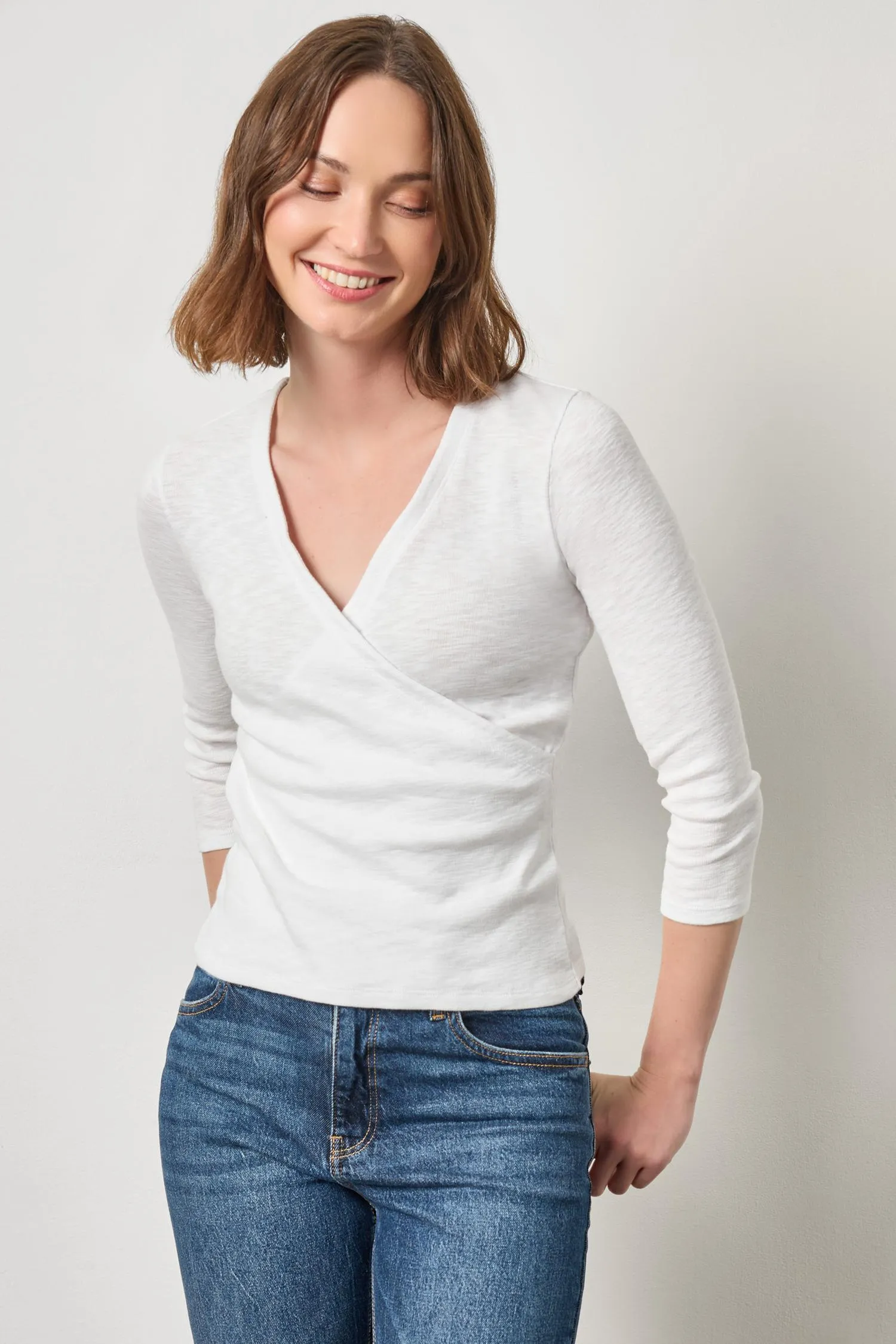 Ribbed Slub 3/4 Sleeve Surplice sold by Lilla P product image thumbnail 2
