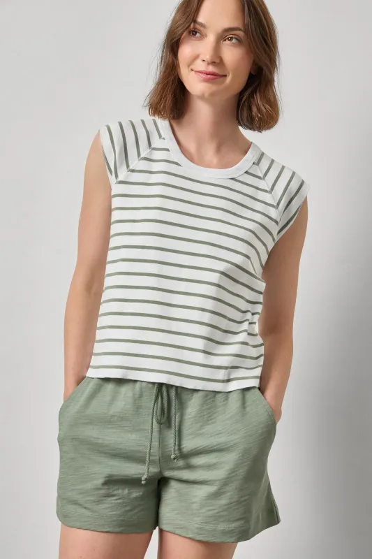 Rib Stripe Short Sleeve Scoop Neck made by Lilla P