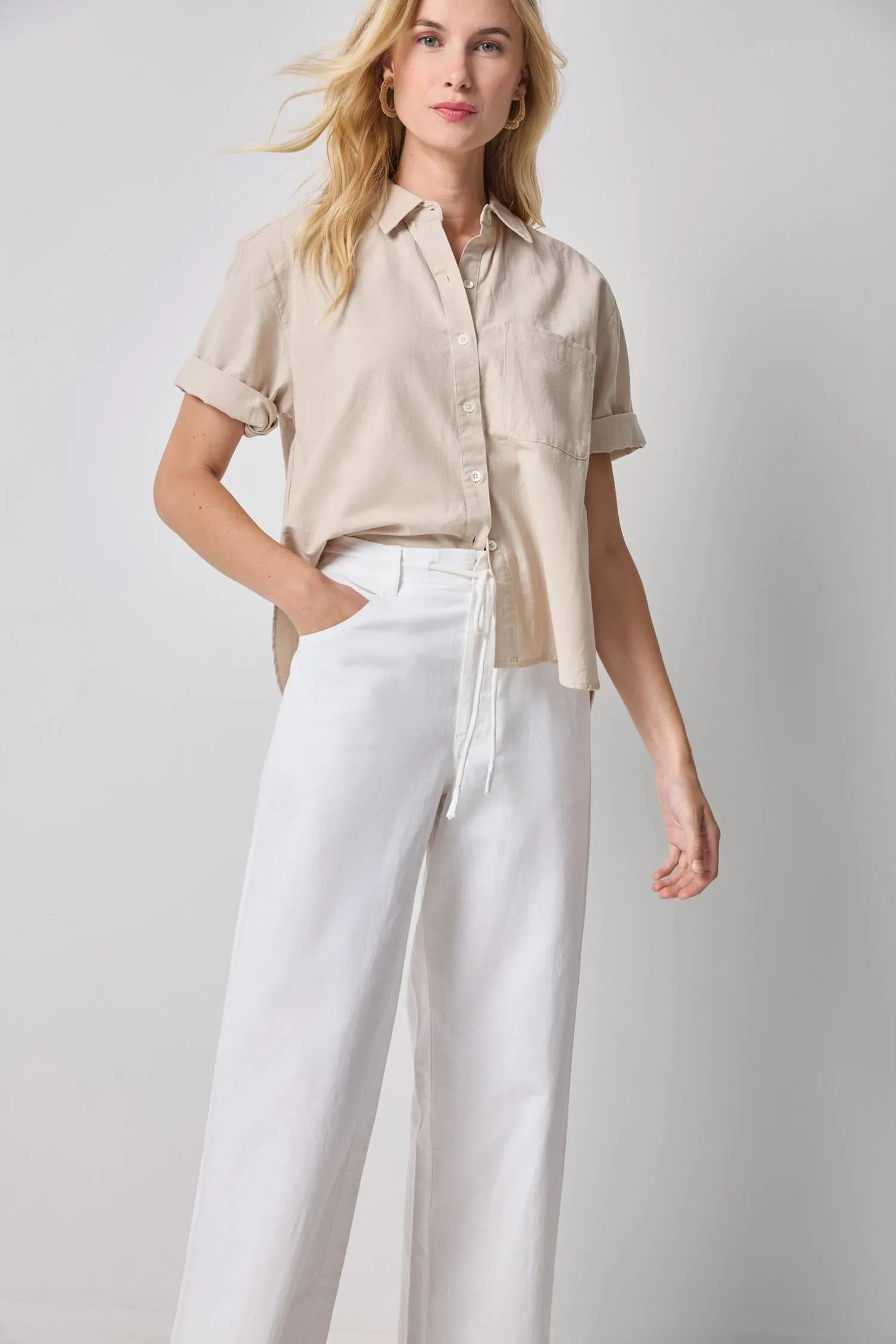 Linen Blend Boyfriend Button Down sold by Lilla P product image thumbnail 4