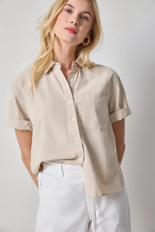 Linen Blend Boyfriend Button Down made by Lilla P