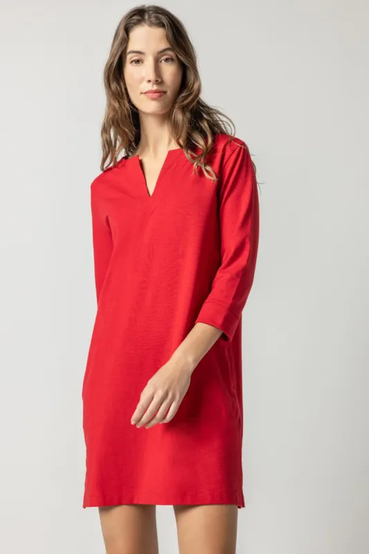 3/4 Sleeve Split Neck Dress sold by Lilla P