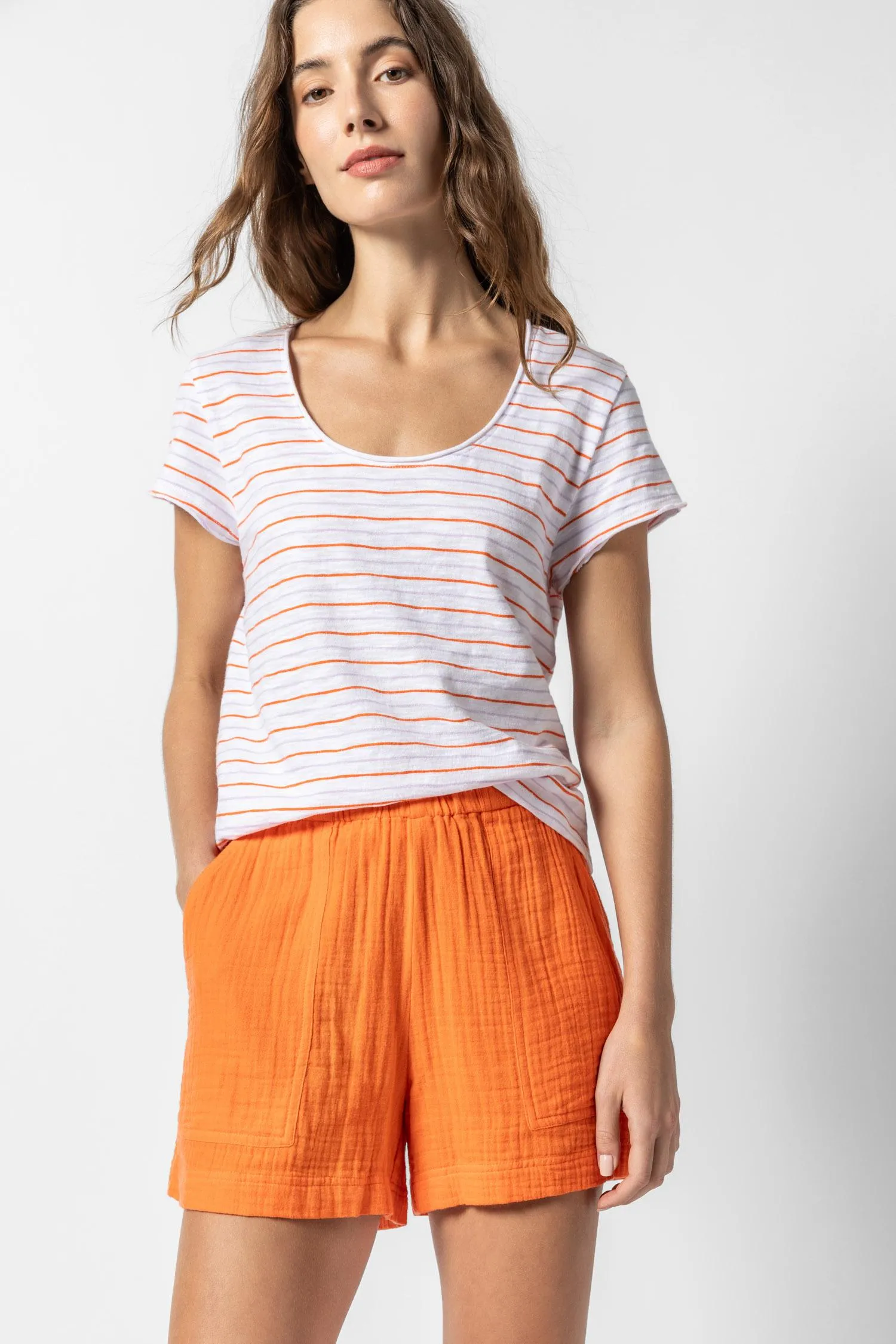 Striped Scoop Neck Tee sold by Lilla P