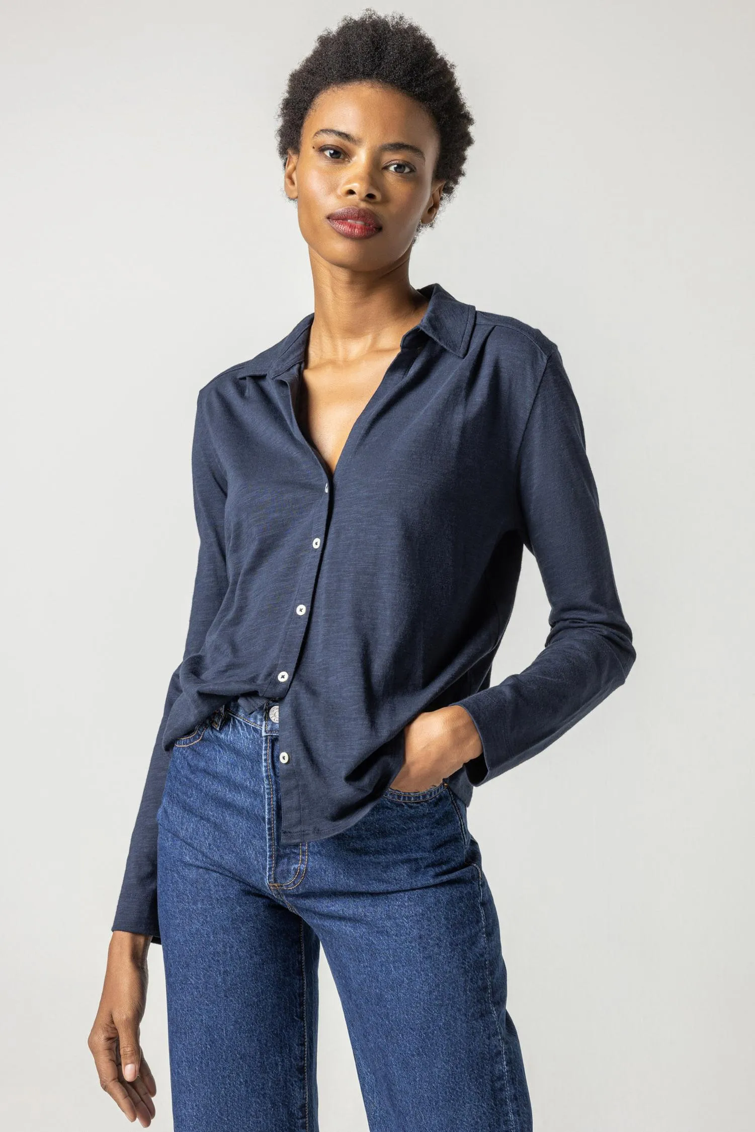 Long Sleeve Buttondown Tee sold by Lilla P product image thumbnail 4