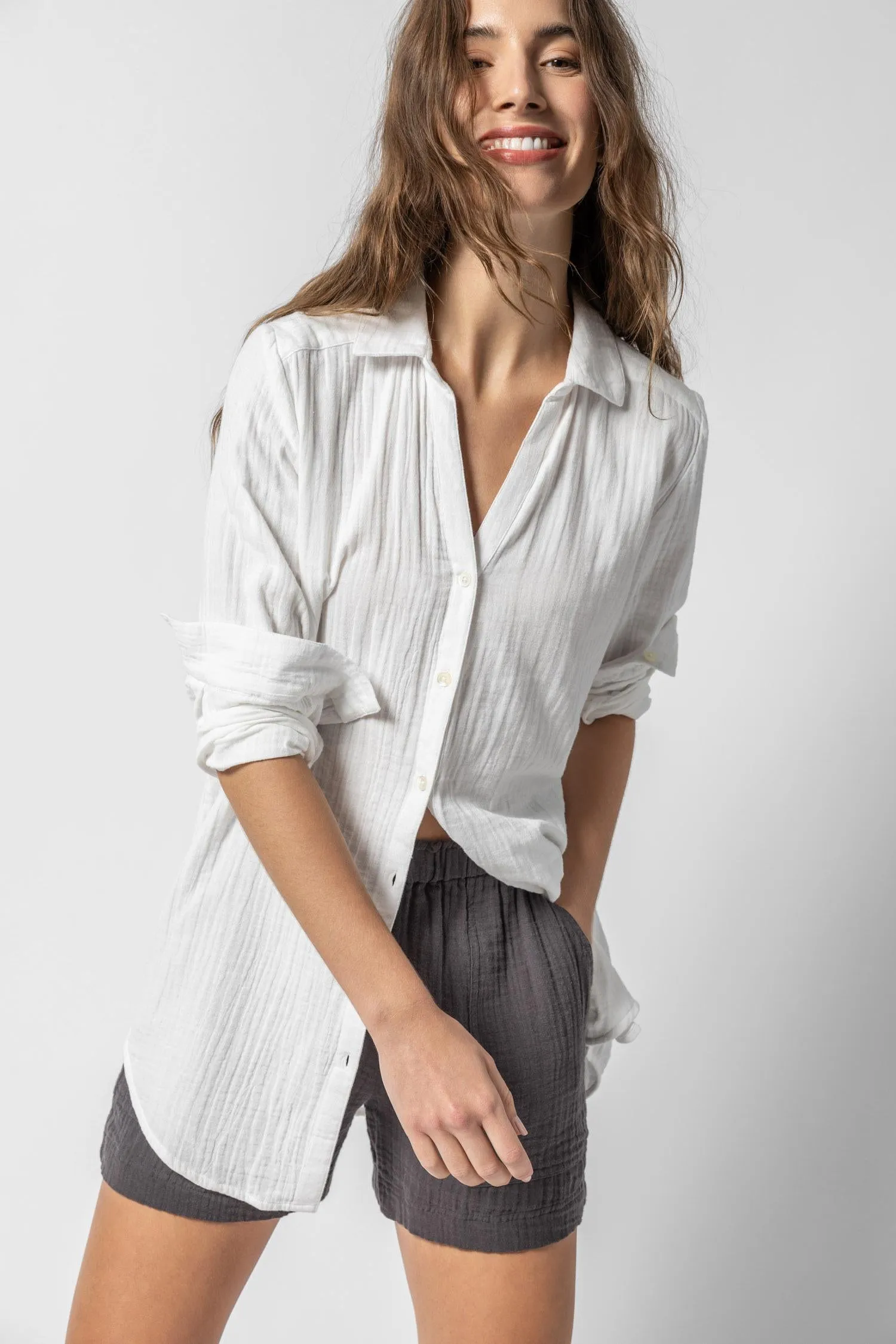 Long Sleeve Button Down Tunic sold by Lilla P product image thumbnail 4