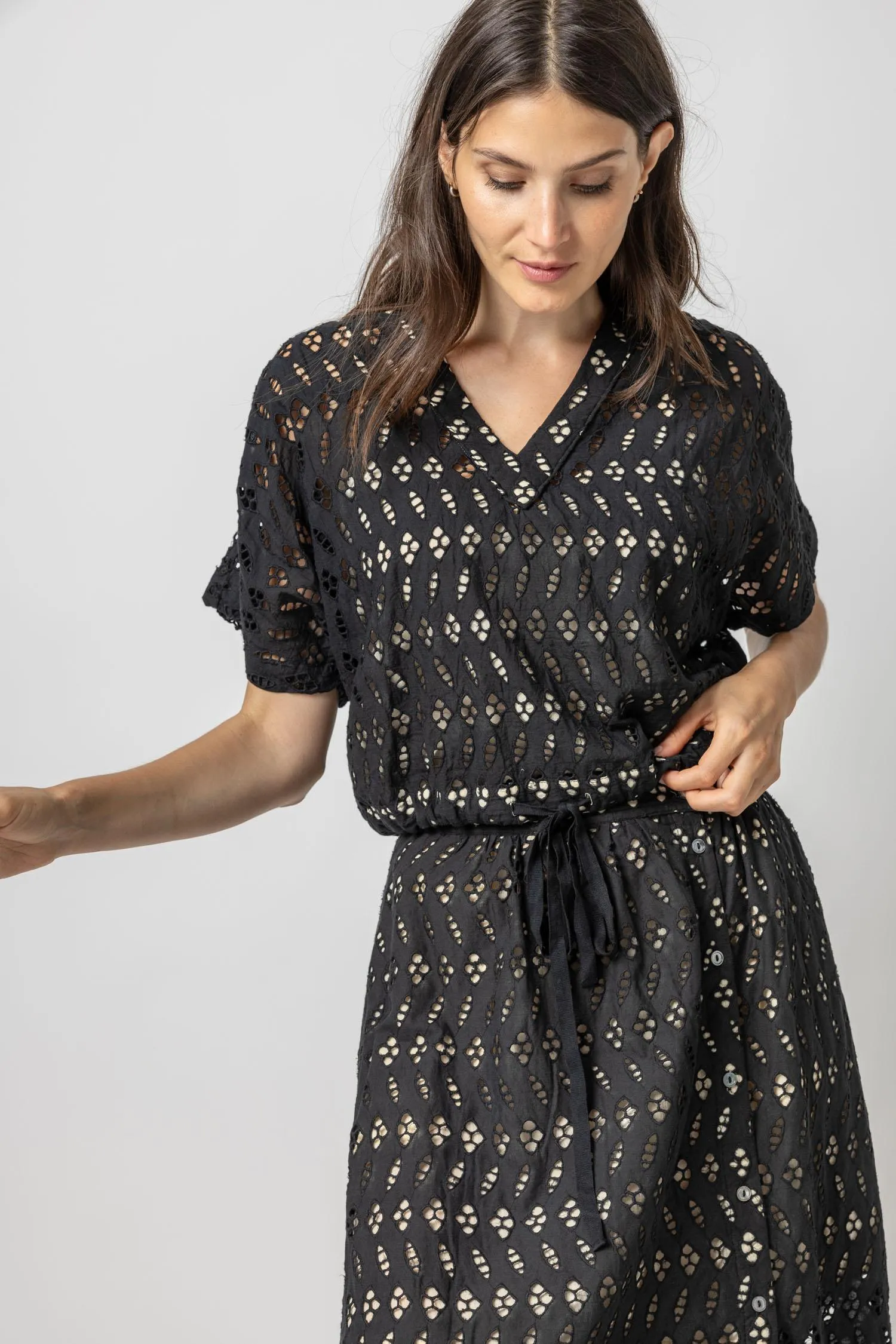 Eyelet Drawstring Dolman V-Neck sold by Lilla P product image thumbnail 4