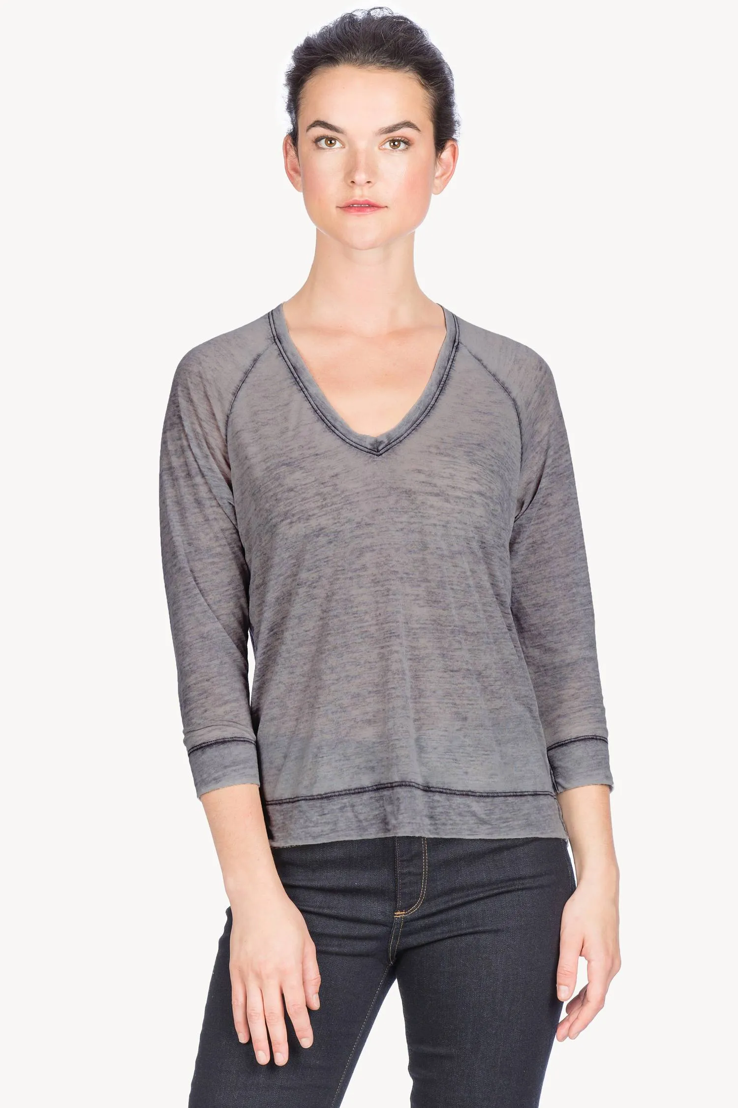 3/4 Sleeve Heathered V-Neck Tee sold by Lilla P product image thumbnail 2