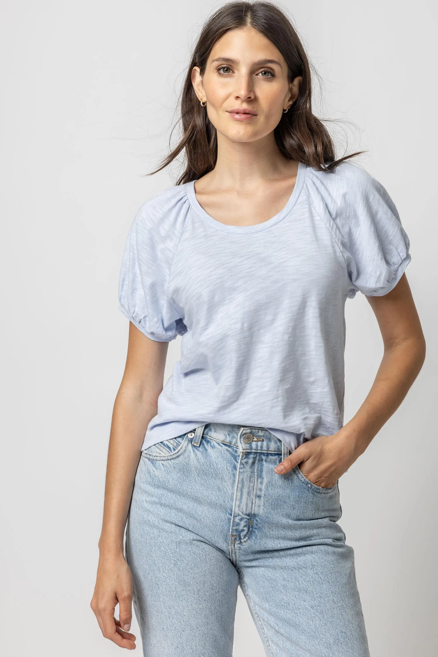 Shirred Sleeve Raglan Tee sold by Lilla P