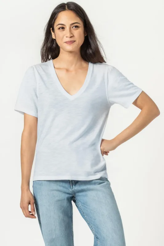 Short Sleeve Rib Trim V-Neck sold by Lilla P