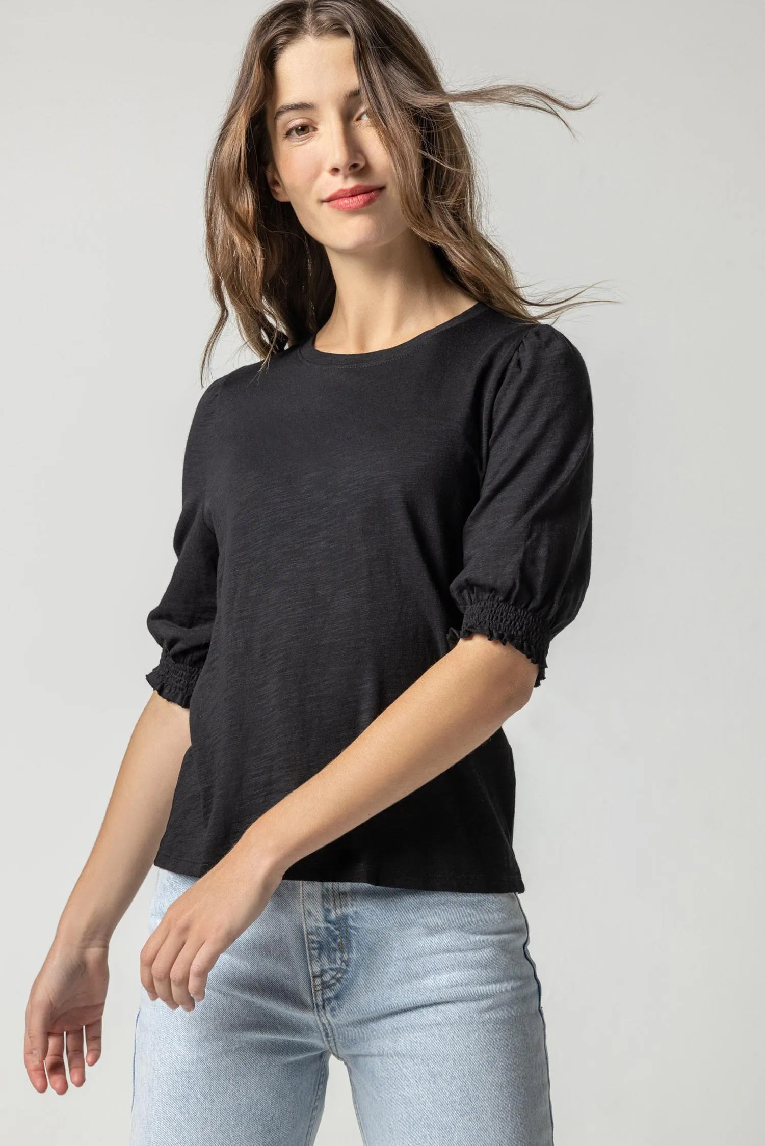 Smocked Cuff Short Sleeve Crew sold by Lilla P product image thumbnail 3