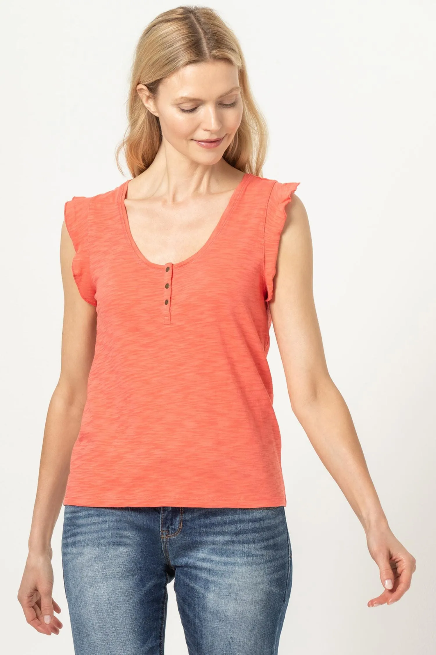 Ruffle Sleeve Scoop Neck Henley sold by Lilla P product image thumbnail 2