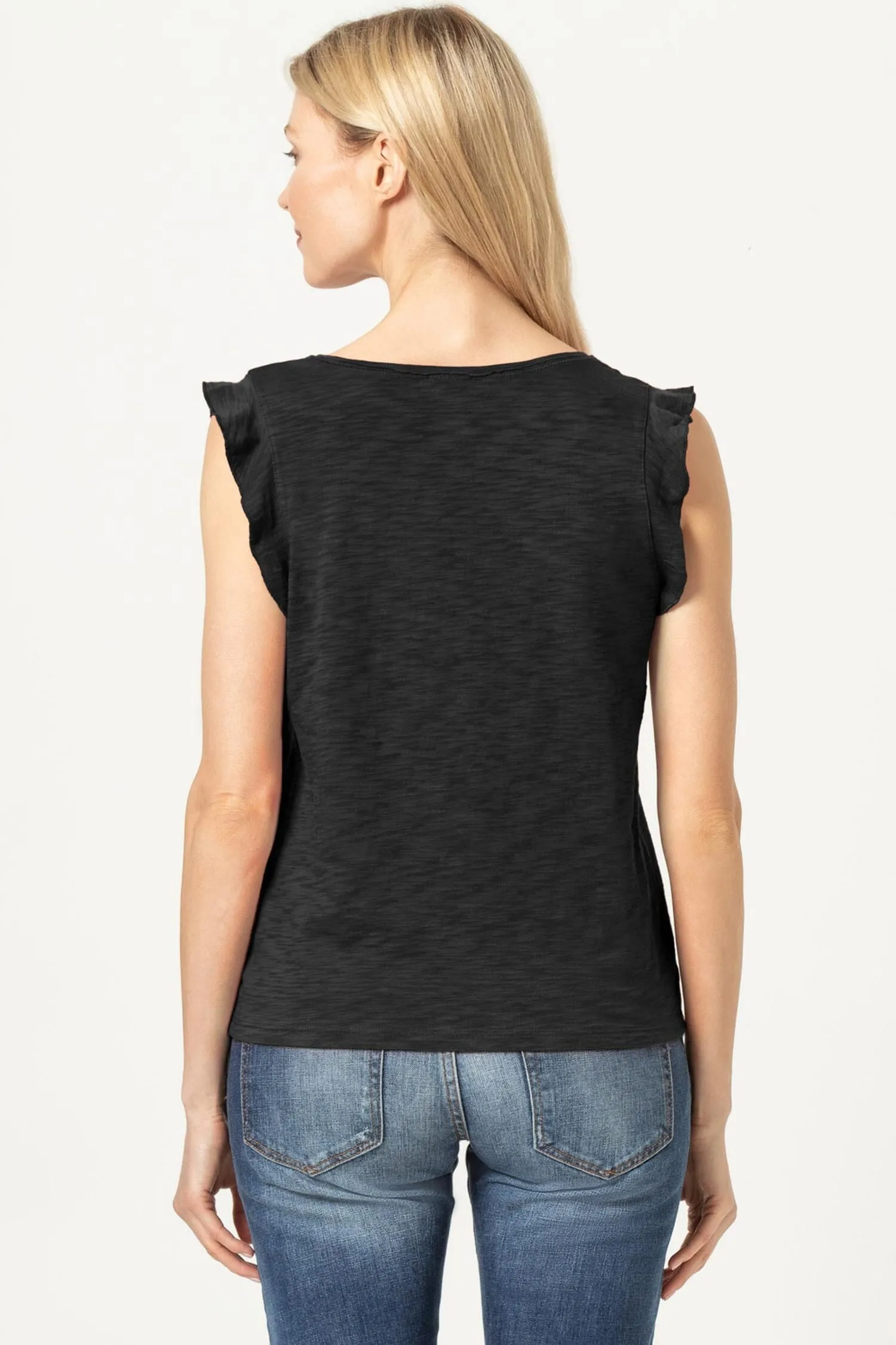 Ruffle Sleeve Scoop Neck Henley sold by Lilla P product image thumbnail 5